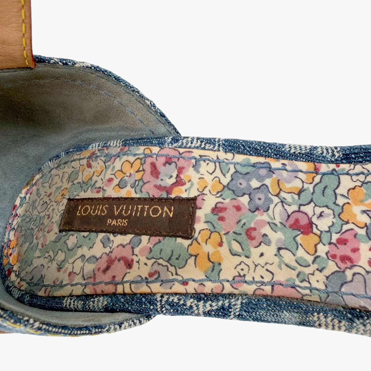 Louis Vuitton Blue Denim Patchwork High Heel Sandals Size 37.5