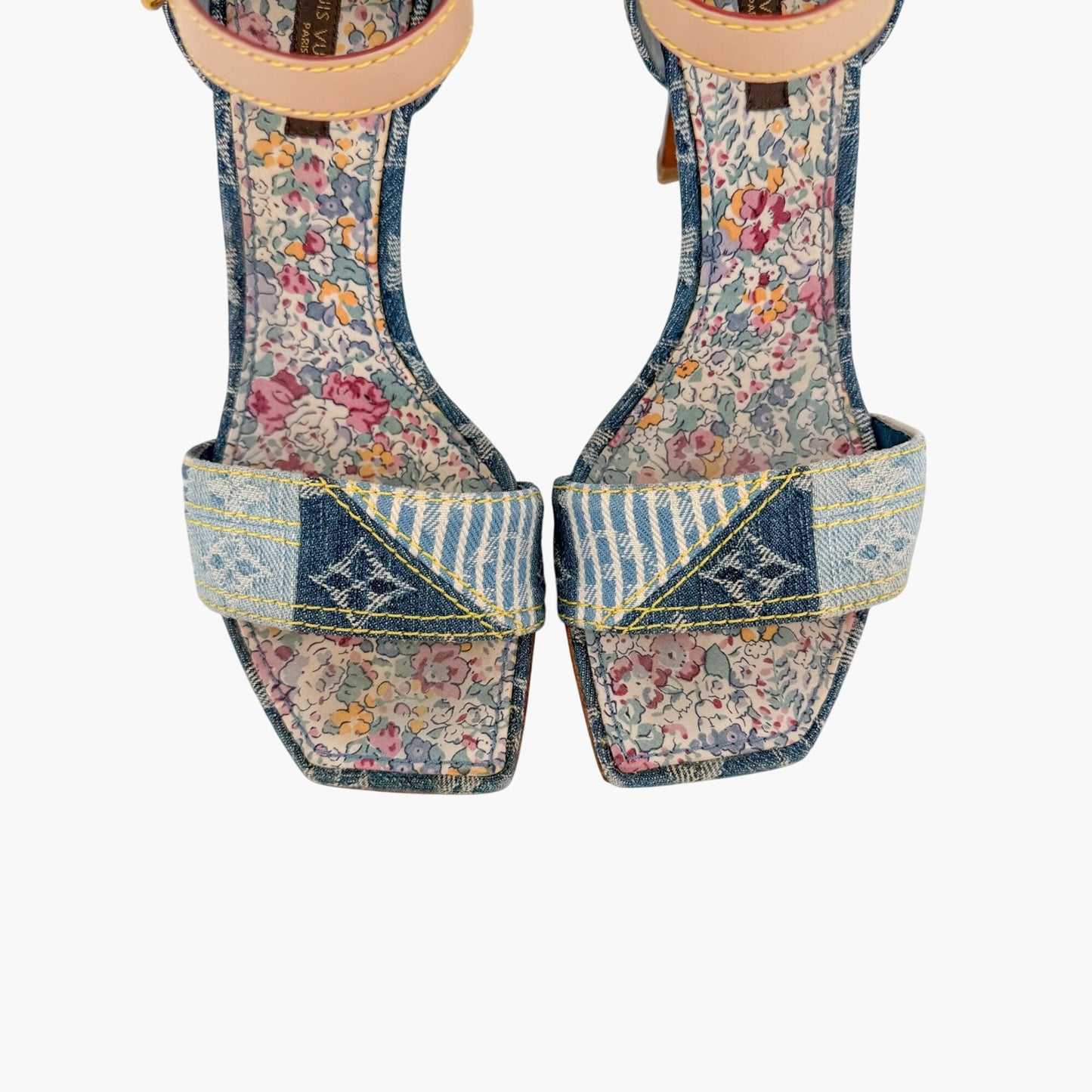 Louis Vuitton Blue Denim Patchwork High Heel Sandals Size 37.5