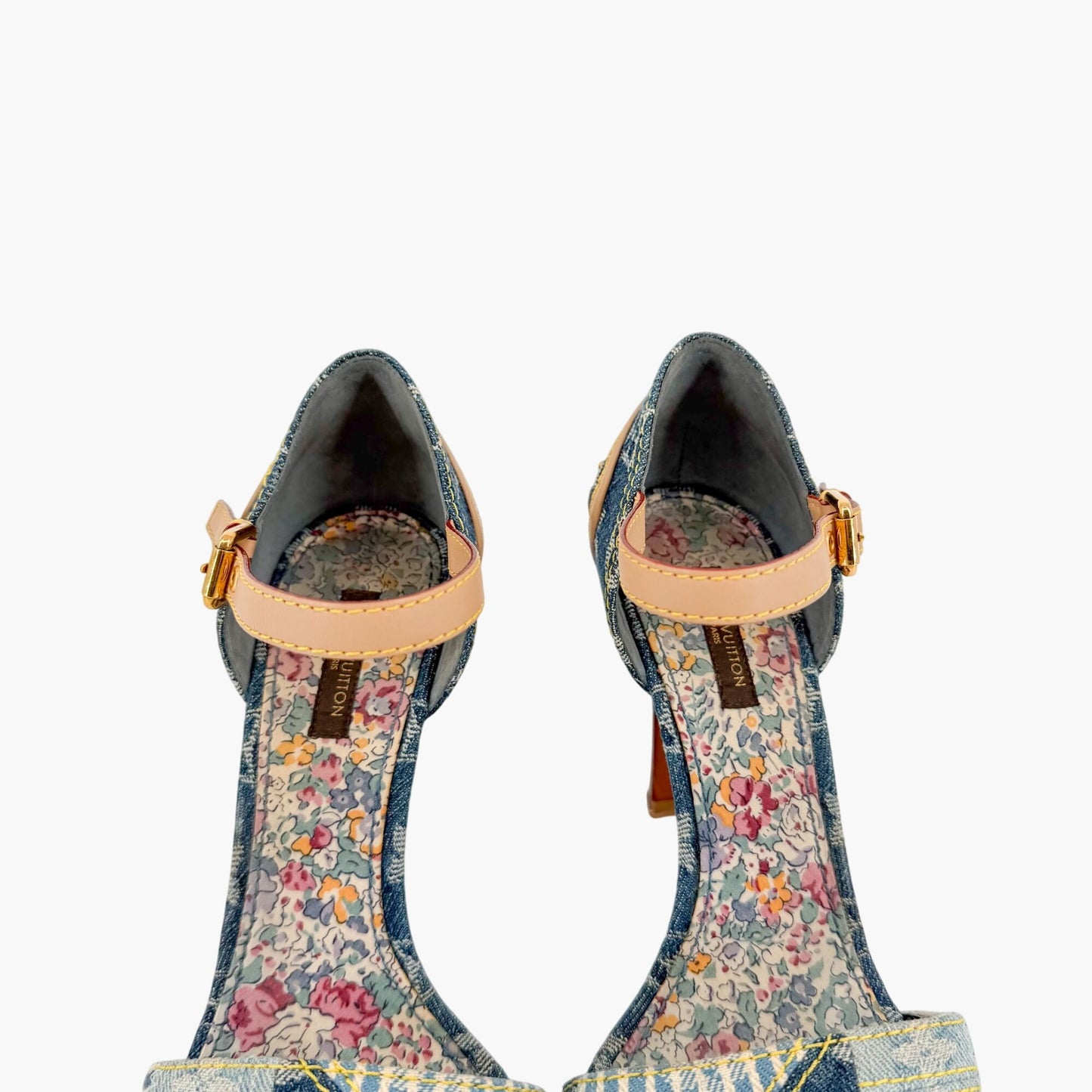 Louis Vuitton Blue Denim Patchwork High Heel Sandals Size 37.5