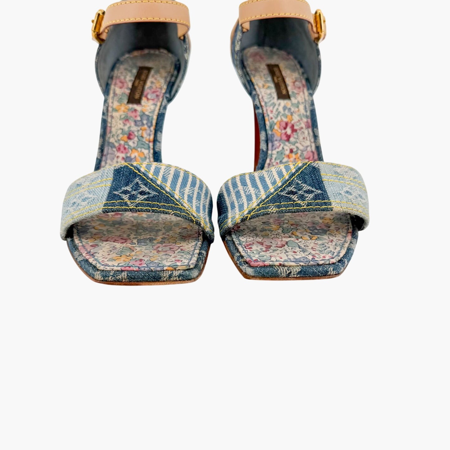 Louis Vuitton Blue Denim Patchwork High Heel Sandals Size 37.5