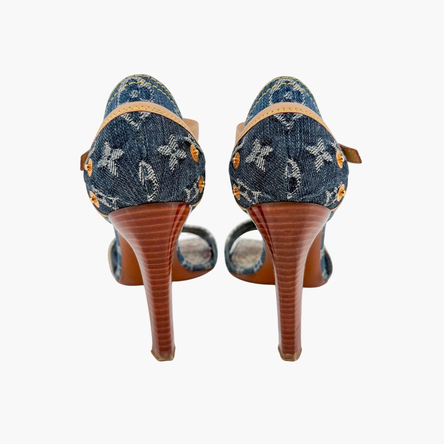 Louis Vuitton Blue Denim Patchwork High Heel Sandals Size 37.5