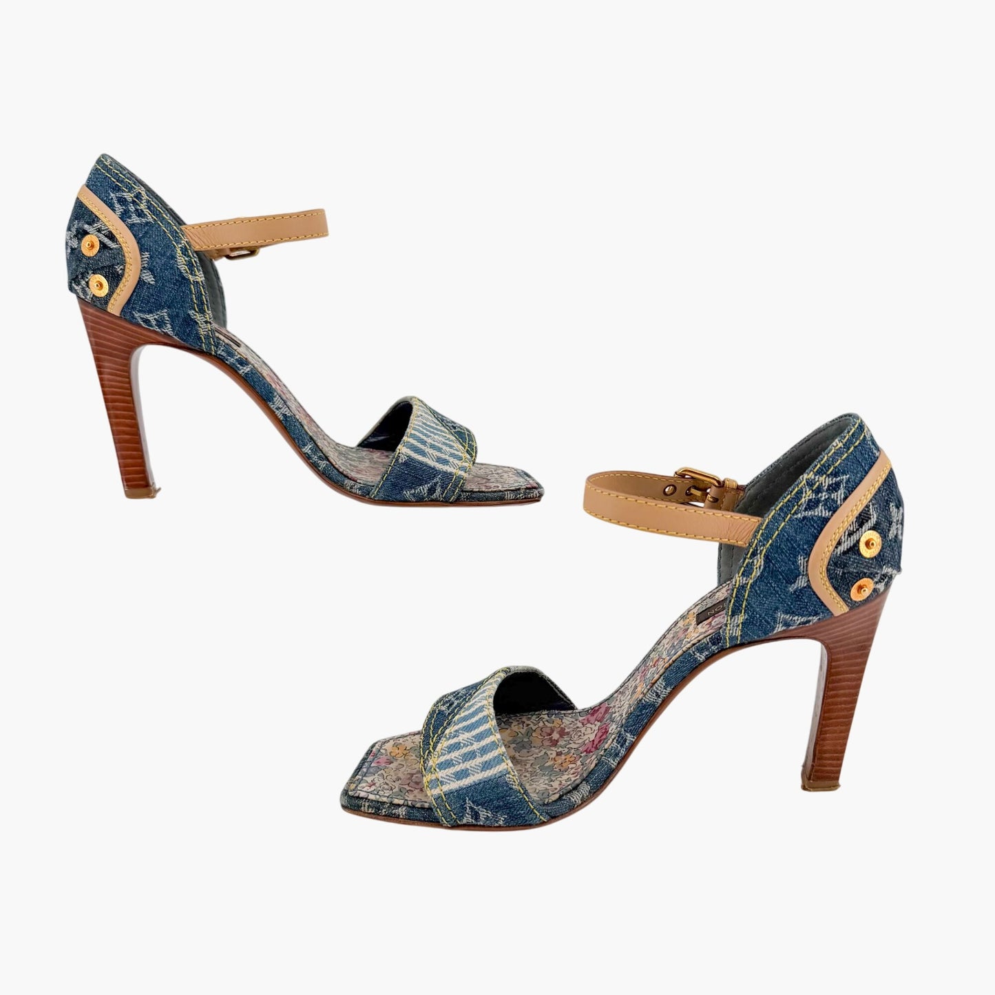 Louis Vuitton Blue Denim Patchwork High Heel Sandals Size 37.5