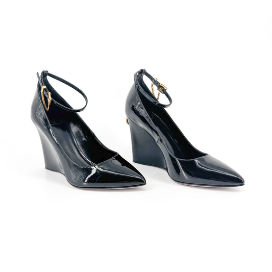 Valentino Garavani Ringstud Wedge Pumps in Black Patent