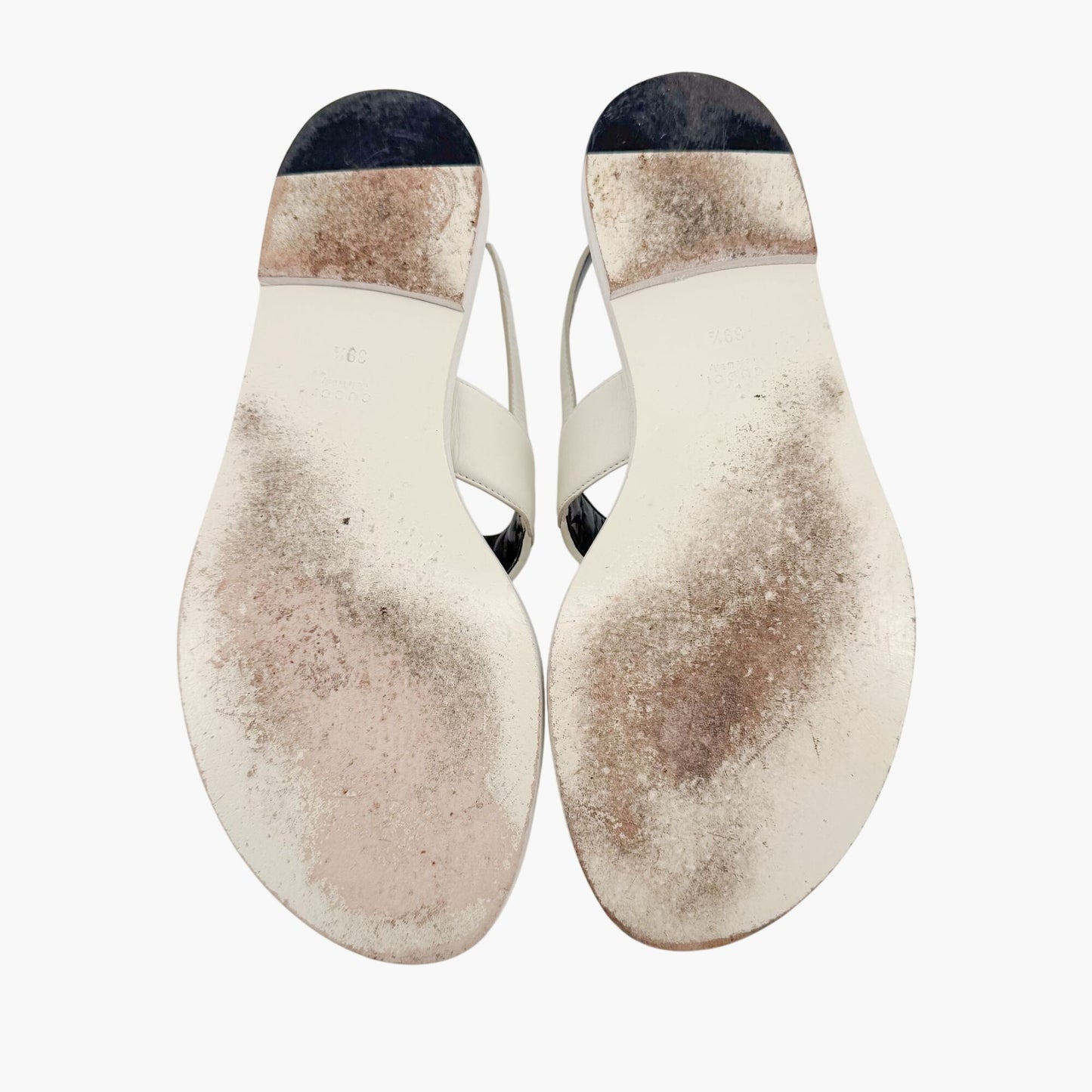 Gucci Siryo GG Flat T-Strap Sandals in White Leather Size 39.5