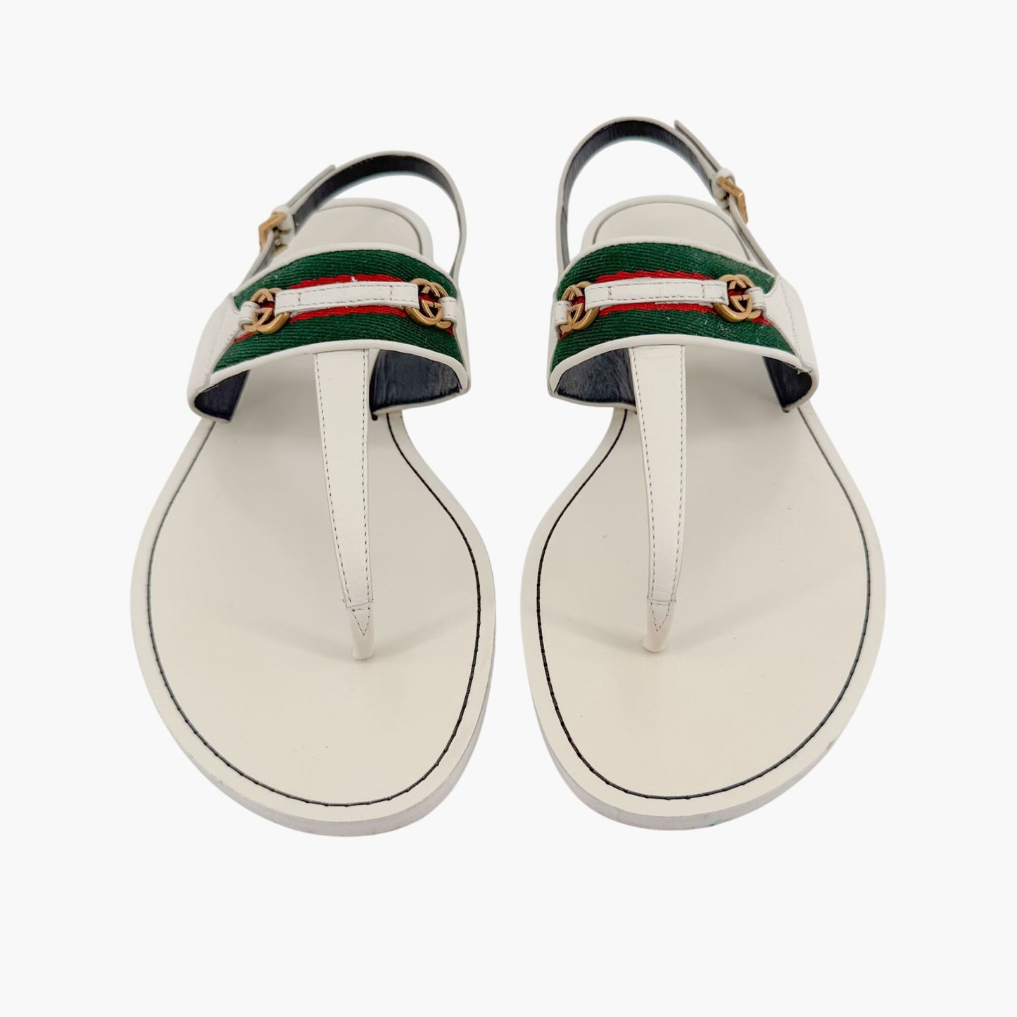 Gucci Siryo GG Flat T-Strap Sandals in White Leather Size 39.5