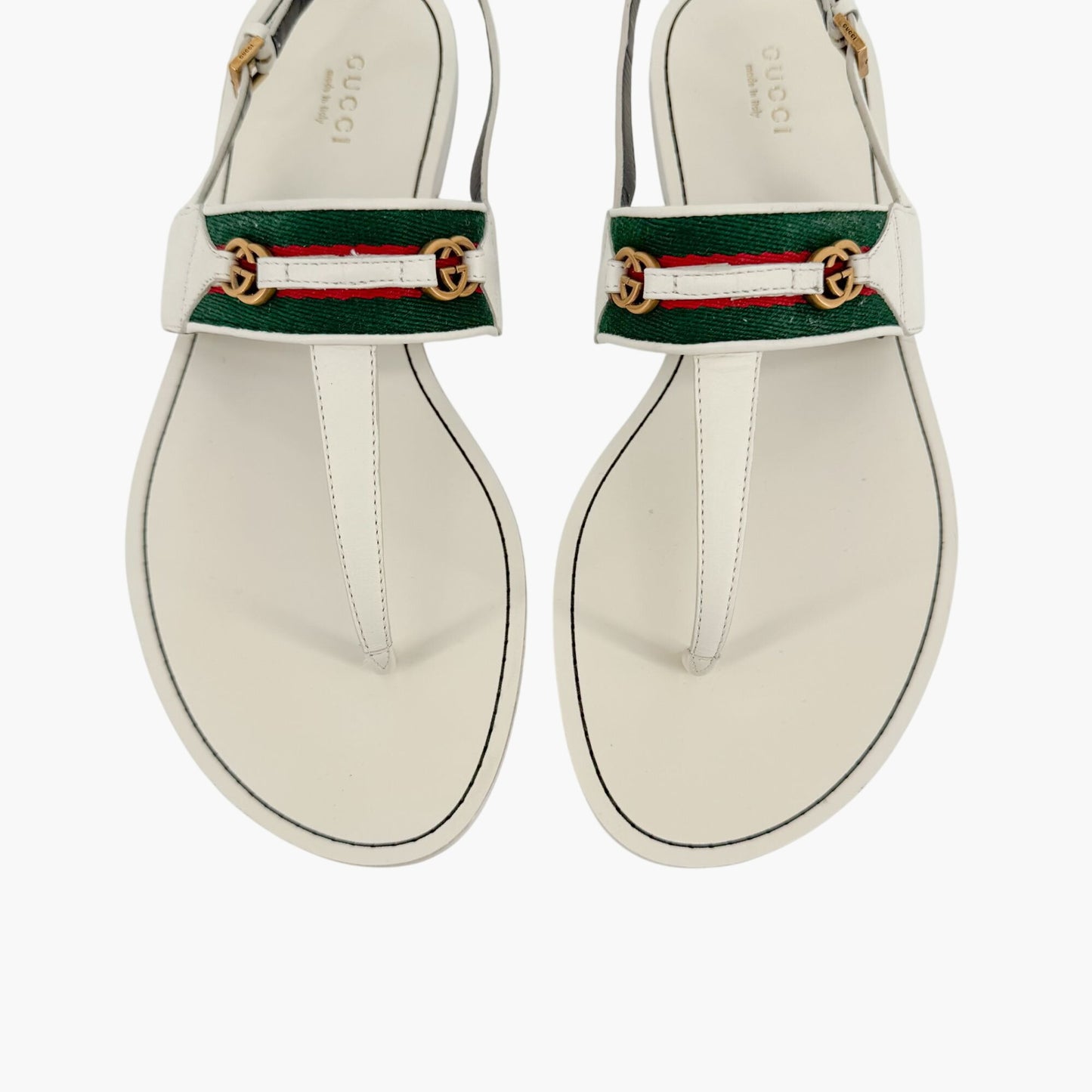 Gucci Siryo GG Flat T-Strap Sandals in White Leather Size 39.5