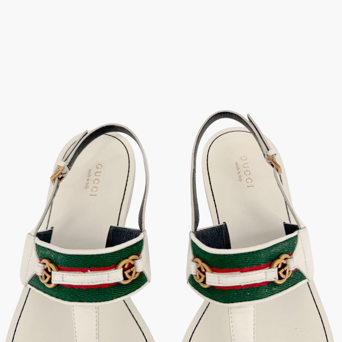 Gucci Siryo GG Flat T-Strap Sandals in White Leather Size 39.5