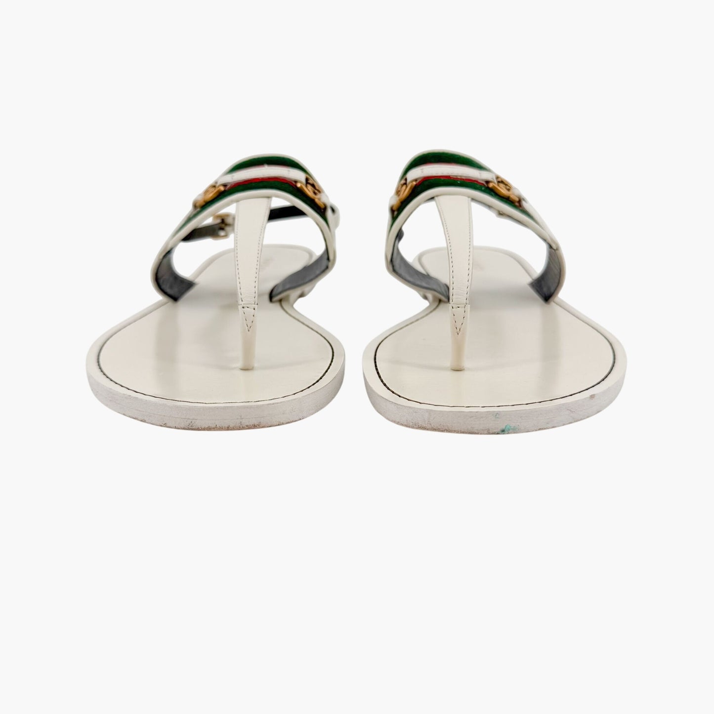 Gucci Siryo GG Flat T-Strap Sandals in White Leather Size 39.5