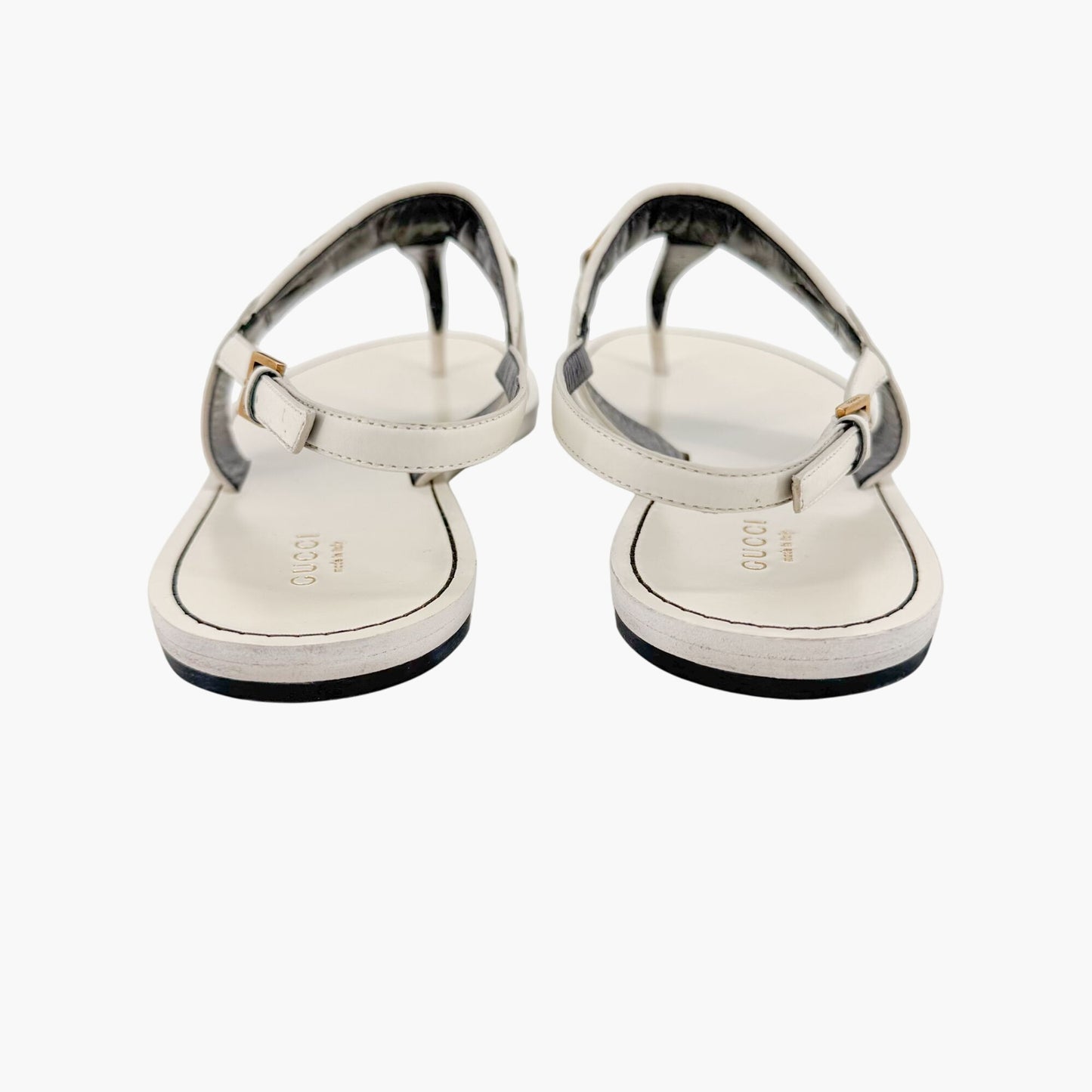 Gucci Siryo GG Flat T-Strap Sandals in White Leather Size 39.5