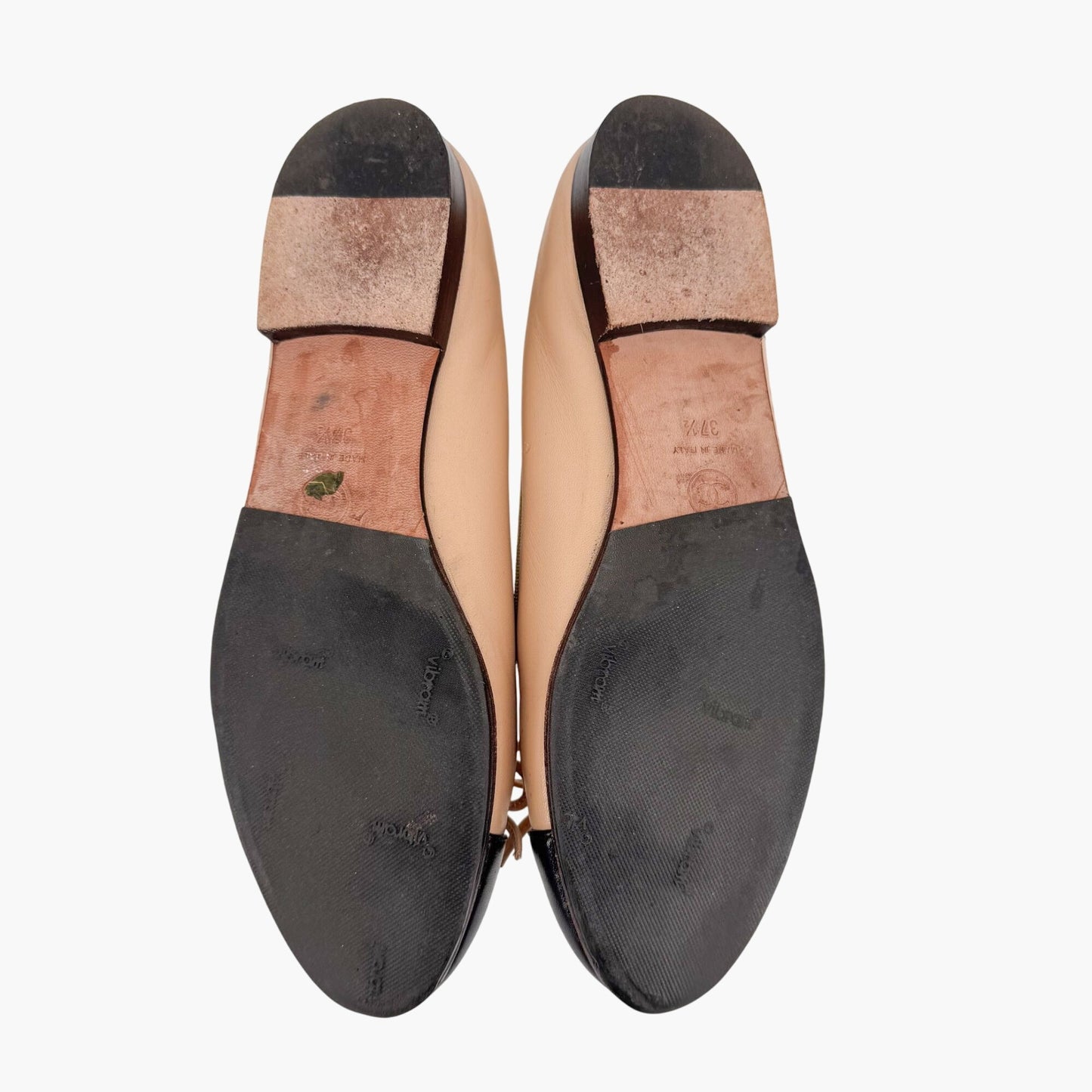 Chanel Beige Black CC Cap Toe Ballet Flats Size 37.5