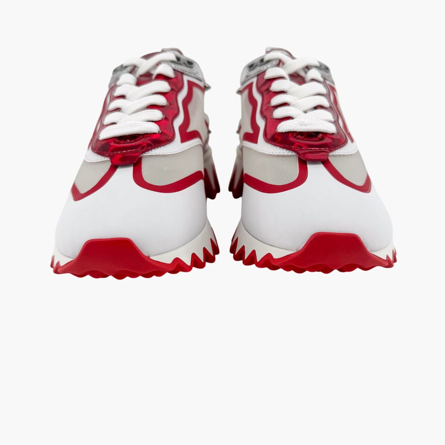 Christian Louboutin Sharkina Sneakers in White Mesh & Red Psychic Patent – Size 39.5