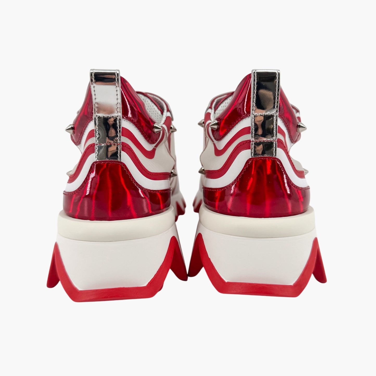Christian Louboutin Sharkina Sneakers in White Mesh & Red Psychic Patent – Size 39.5