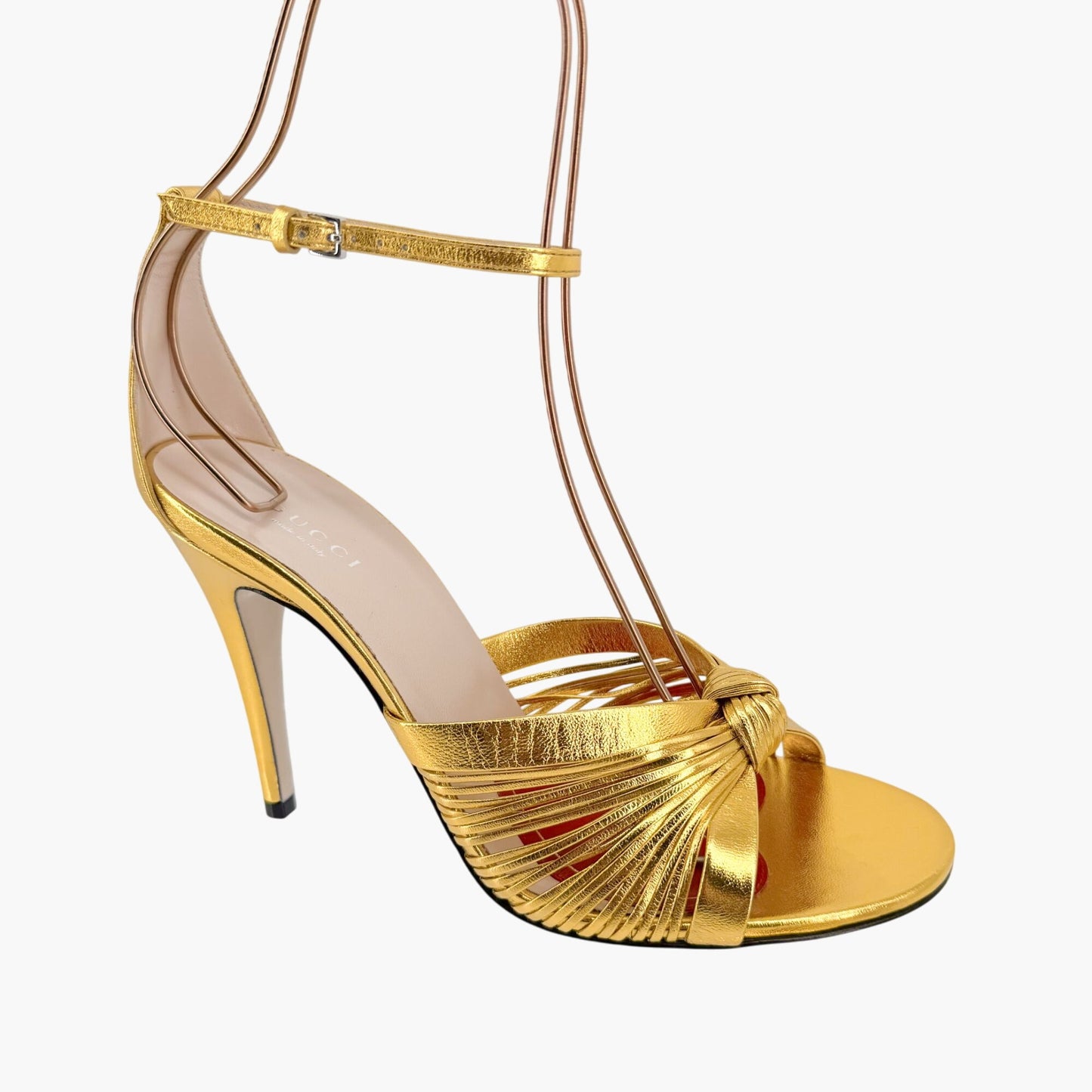 Gucci Crawford Knot Sandals in Metallic Gold Leather Size 38.5