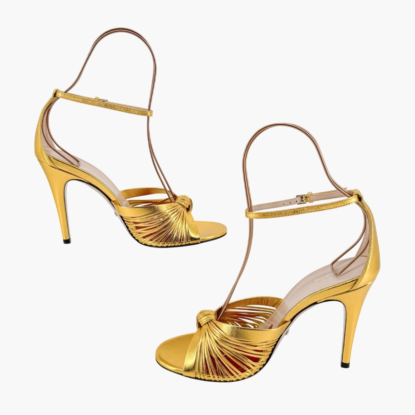 Gucci Crawford Knot Sandals in Metallic Gold Leather Size 38.5