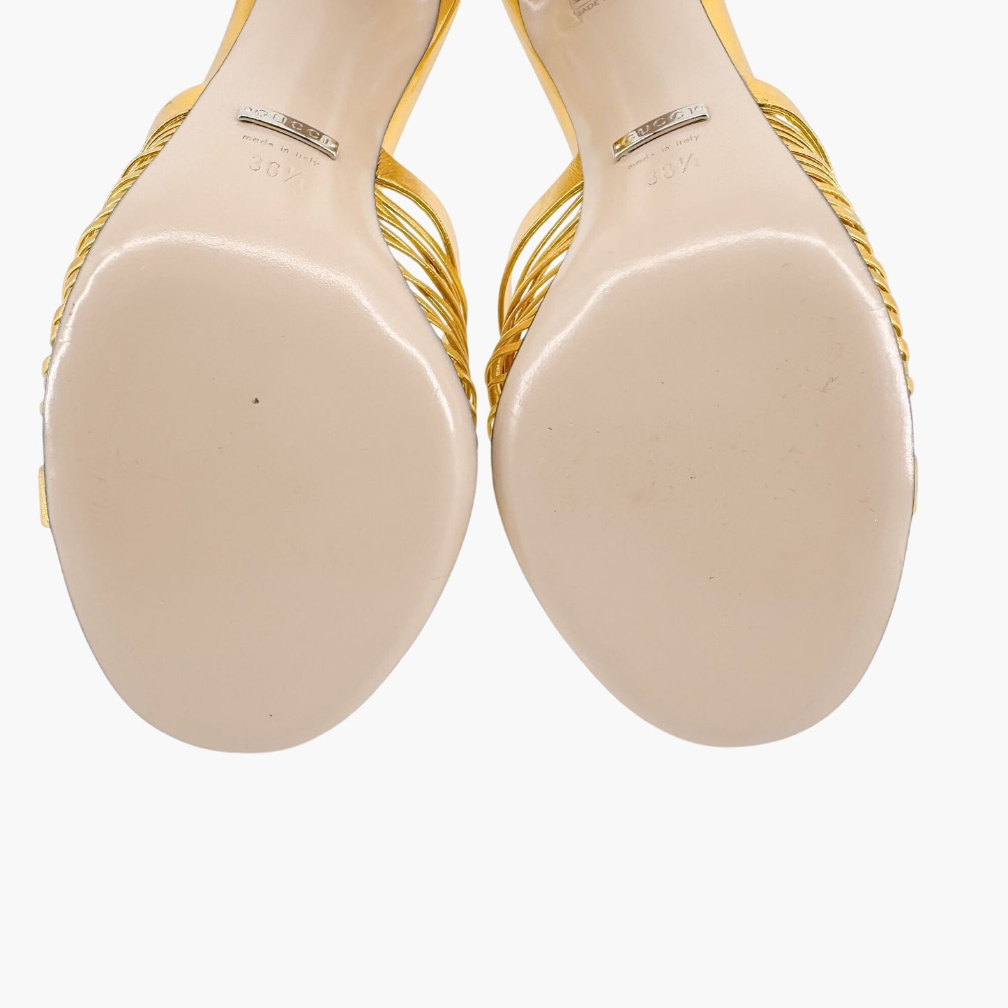 Gucci Crawford Knot Sandals in Metallic Gold Leather Size 38.5
