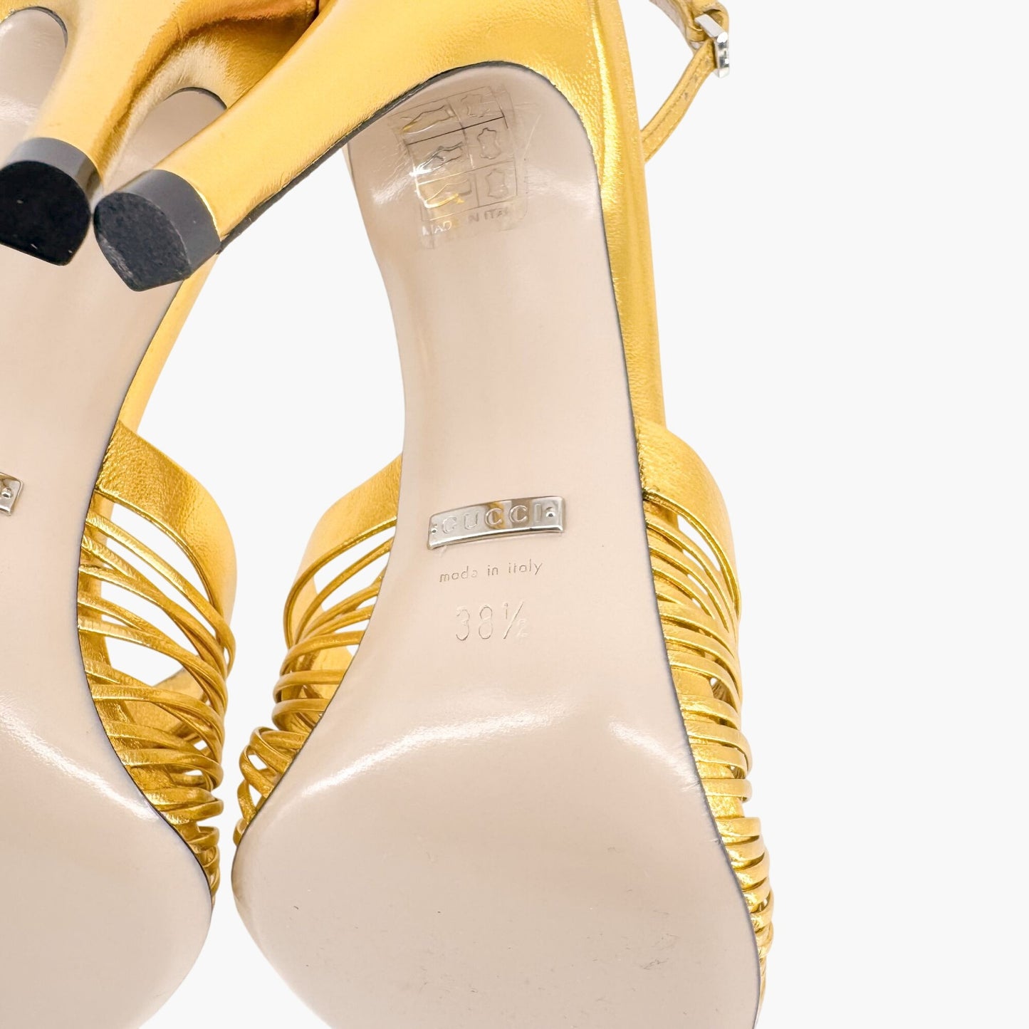 Gucci Crawford Knot Sandals in Metallic Gold Leather Size 38.5