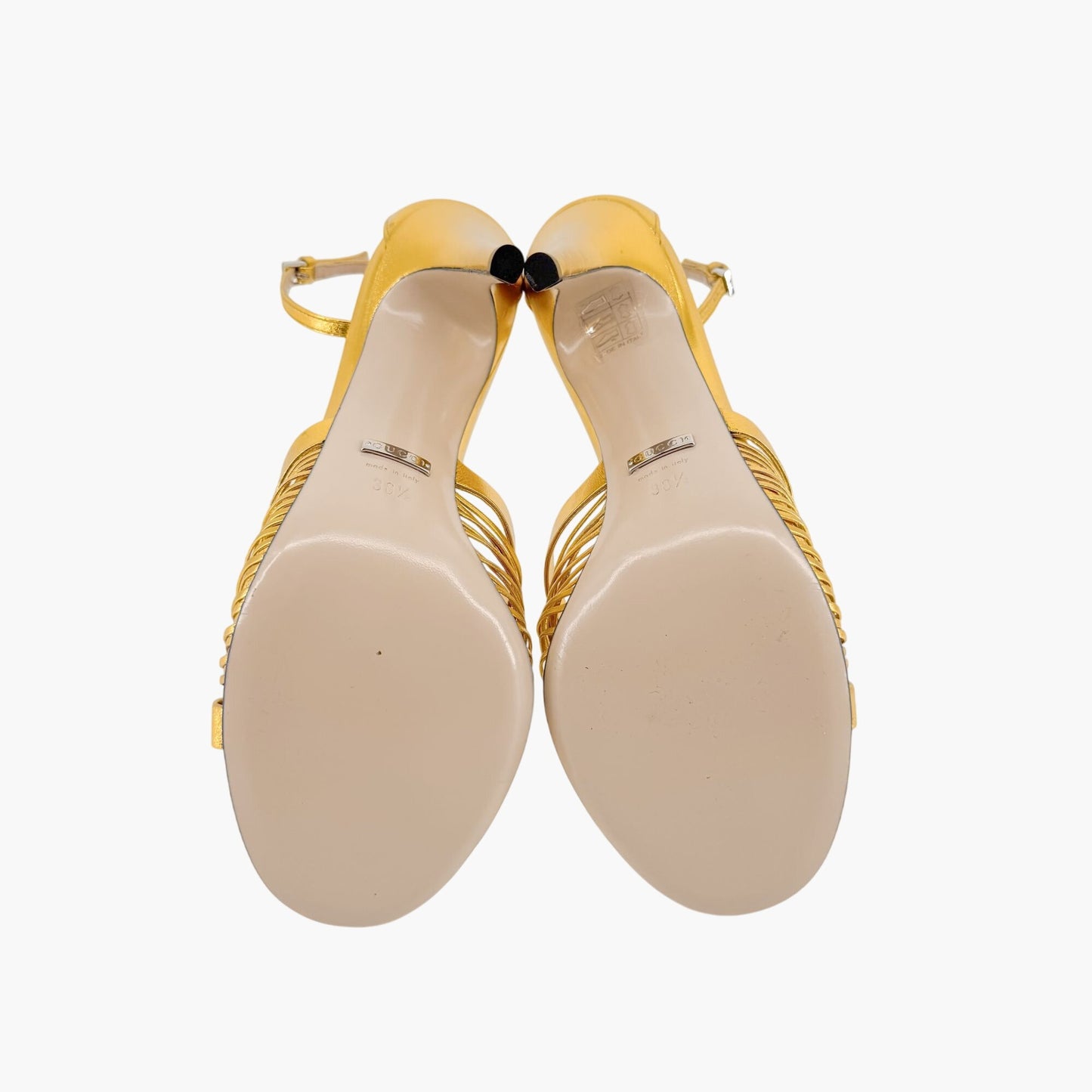 Gucci Crawford Knot Sandals in Metallic Gold Leather Size 38.5