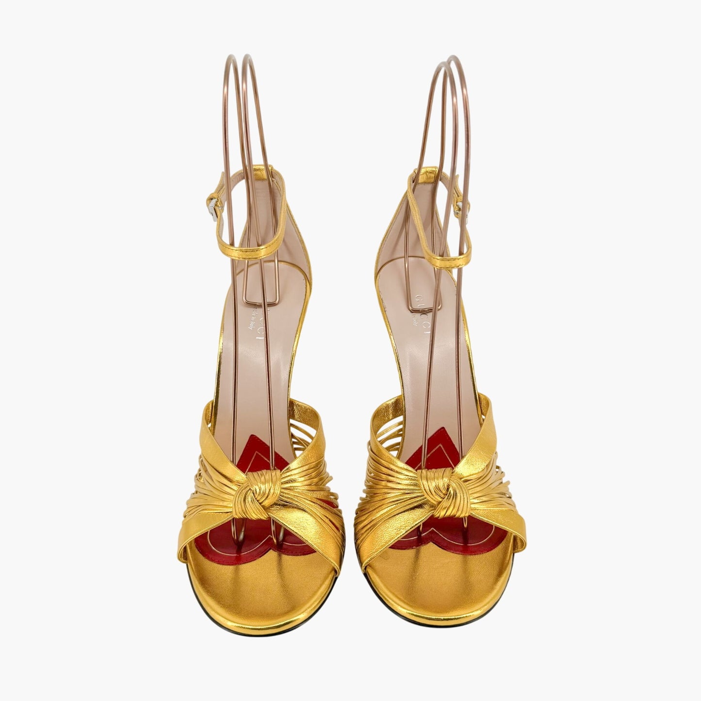 Gucci Crawford Knot Sandals in Metallic Gold Leather Size 38.5