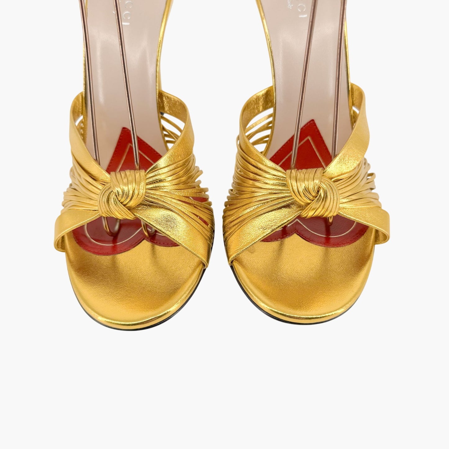 Gucci Crawford Knot Sandals in Metallic Gold Leather Size 38.5