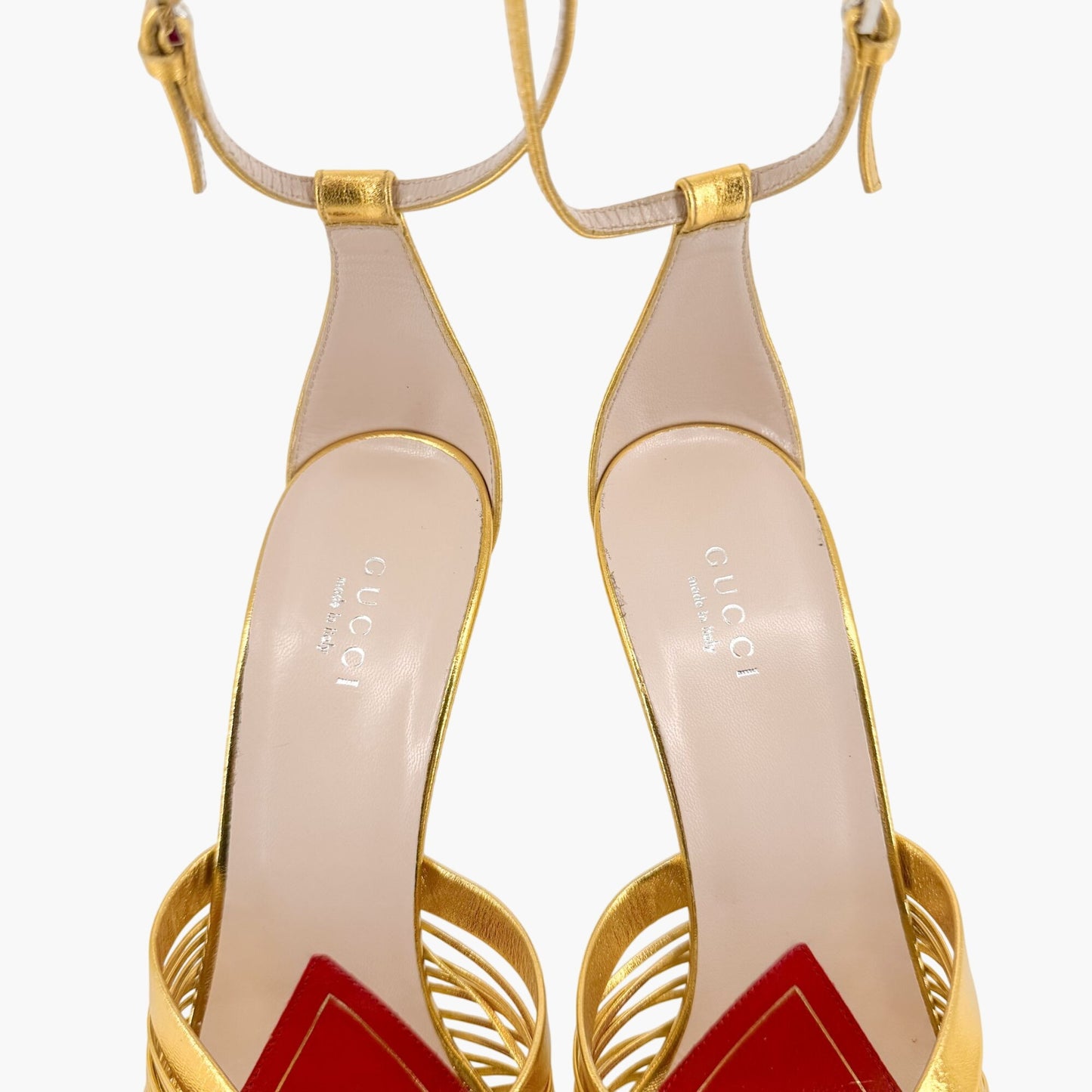 Gucci Crawford Knot Sandals in Metallic Gold Leather Size 38.5