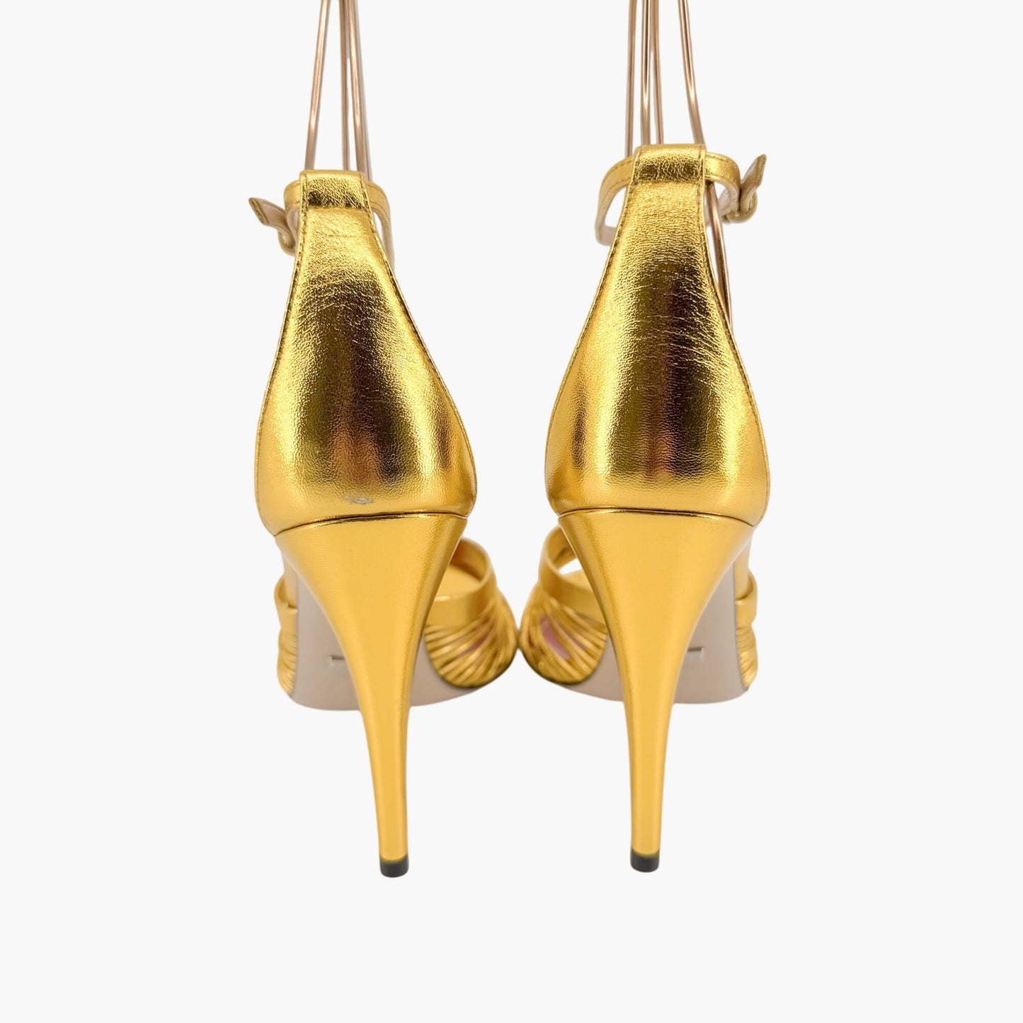 Gucci Crawford Knot Sandals in Metallic Gold Leather Size 38.5