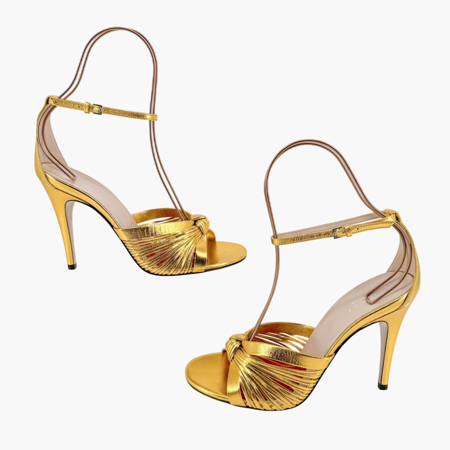 Gucci Crawford Knot Sandals in Metallic Gold Leather Size 38.5