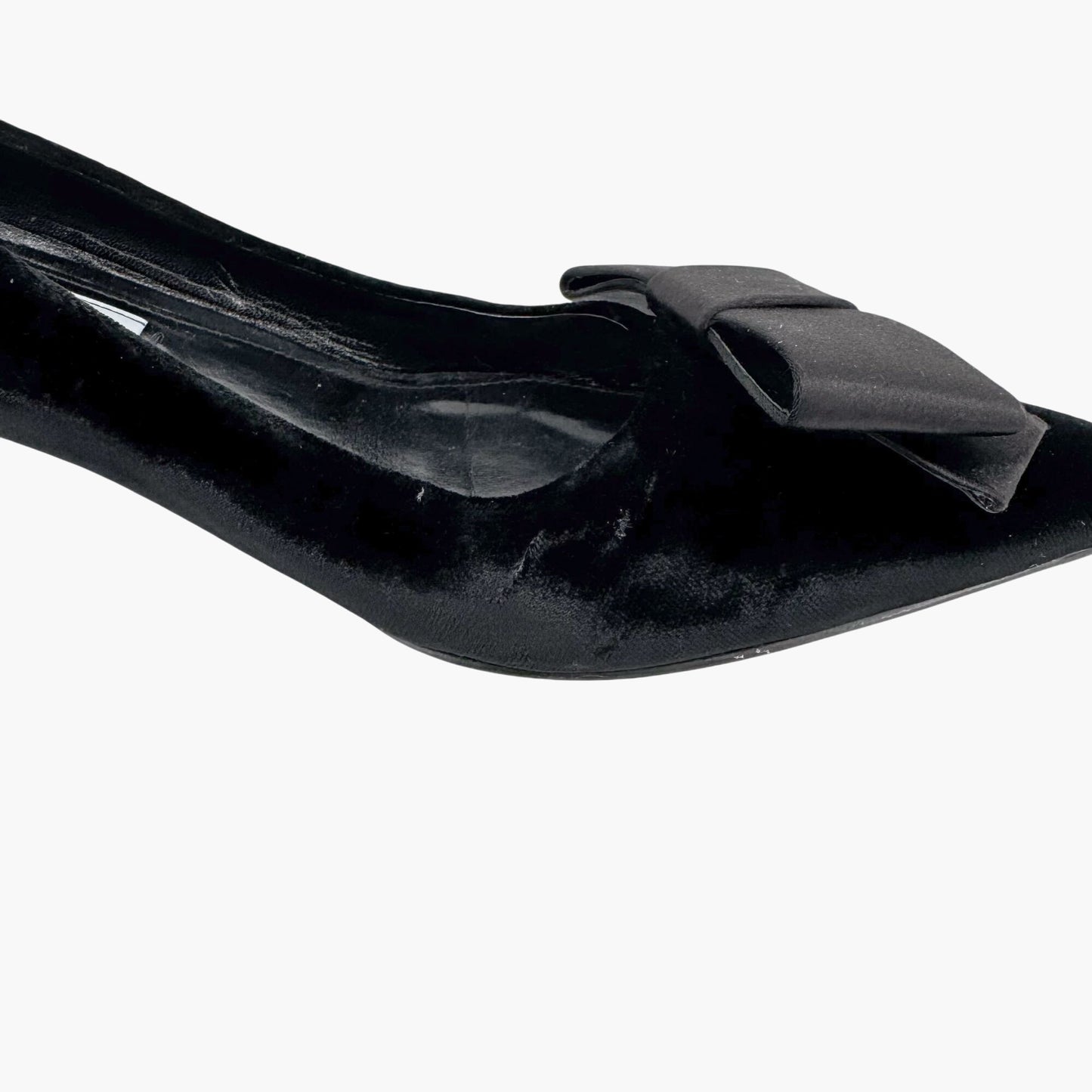 Prada Pointed Toe Bow Kitten Pumps in Black Velvet Size 37