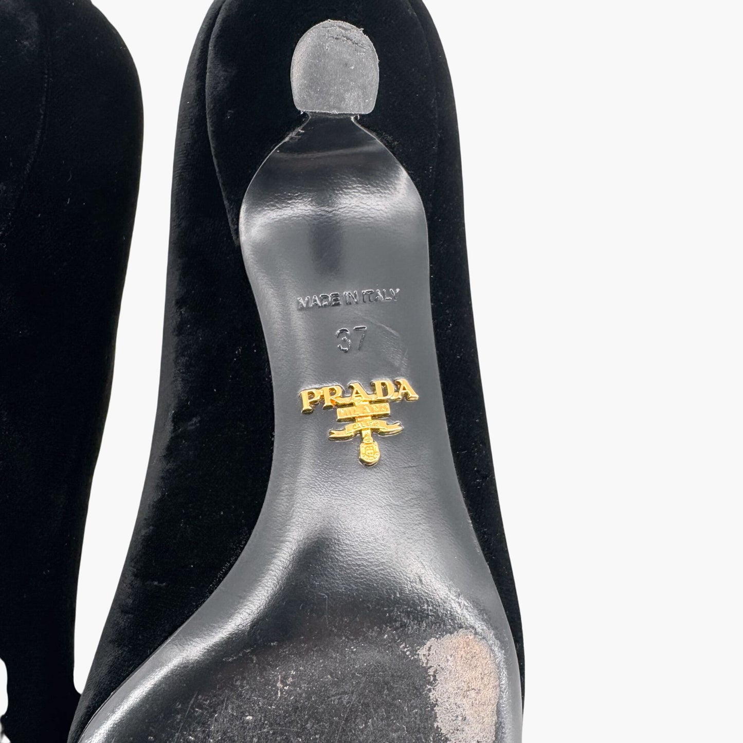 Prada Pointed Toe Bow Kitten Pumps in Black Velvet Size 37