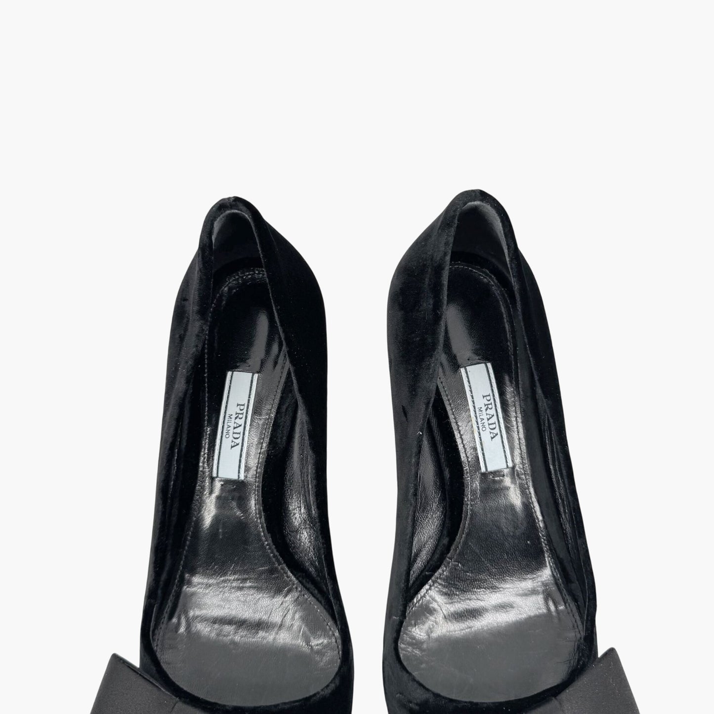 Prada Pointed Toe Bow Kitten Pumps in Black Velvet Size 37