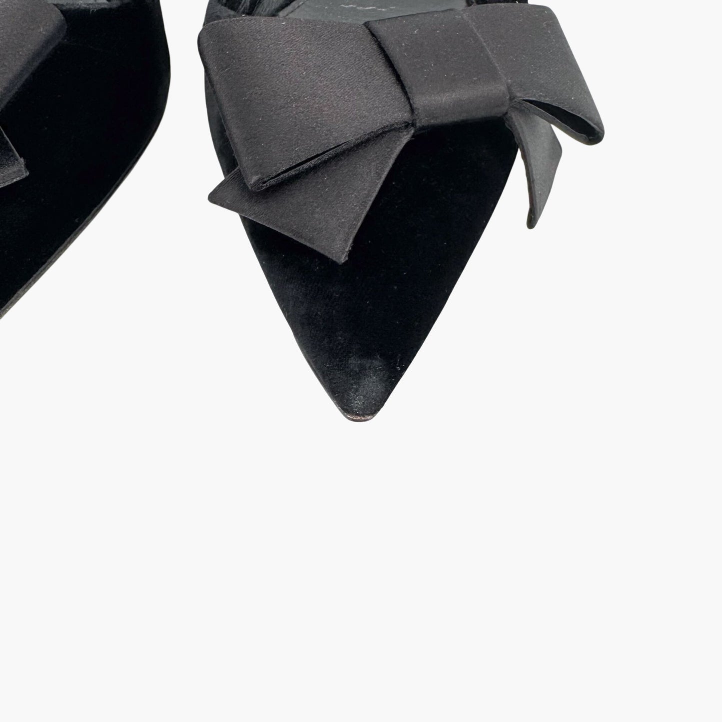 Prada Pointed Toe Bow Kitten Pumps in Black Velvet Size 37