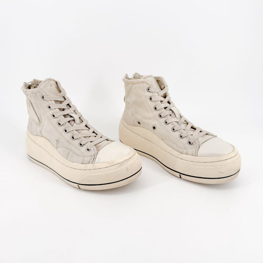 R13 Kurt High Top Platform Sneakers in Beige Canvas Size 8