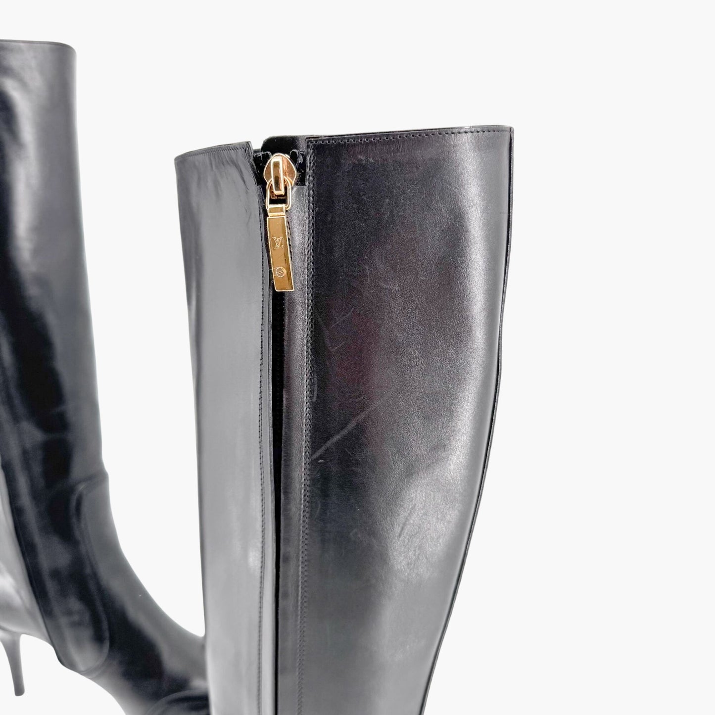Louis Vuitton Knee High LV Blossom Boots in Black Leather Size 37.5