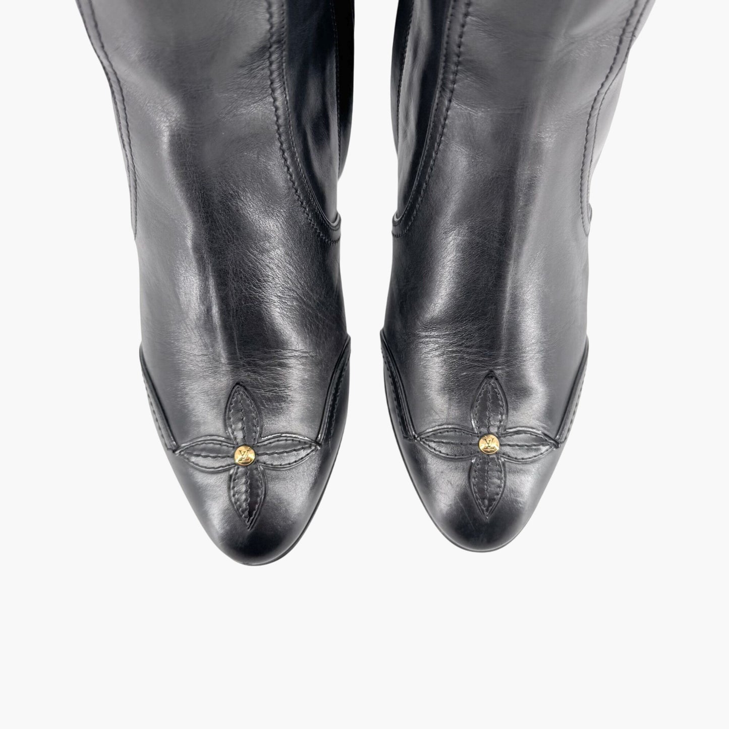 Louis Vuitton Knee High LV Blossom Boots in Black Leather Size 37.5