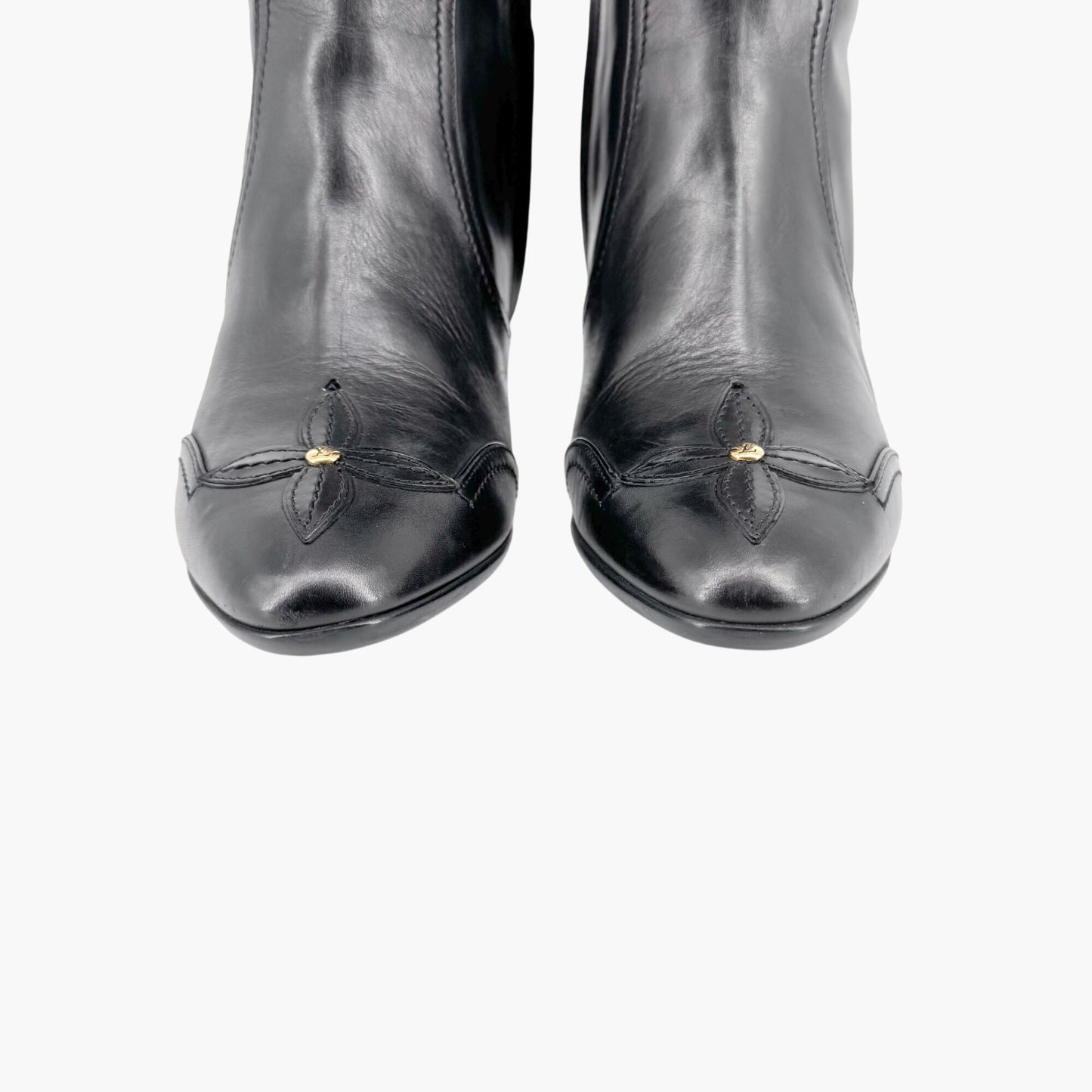 Louis Vuitton Knee High LV Blossom Boots in Black Leather Size 37.5