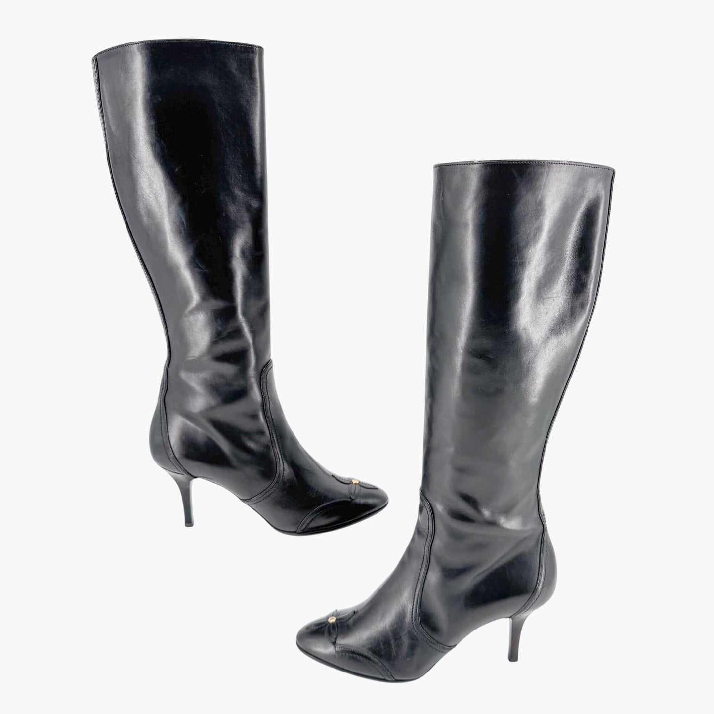 Louis Vuitton Knee High LV Blossom Boots in Black Leather Size 37.5