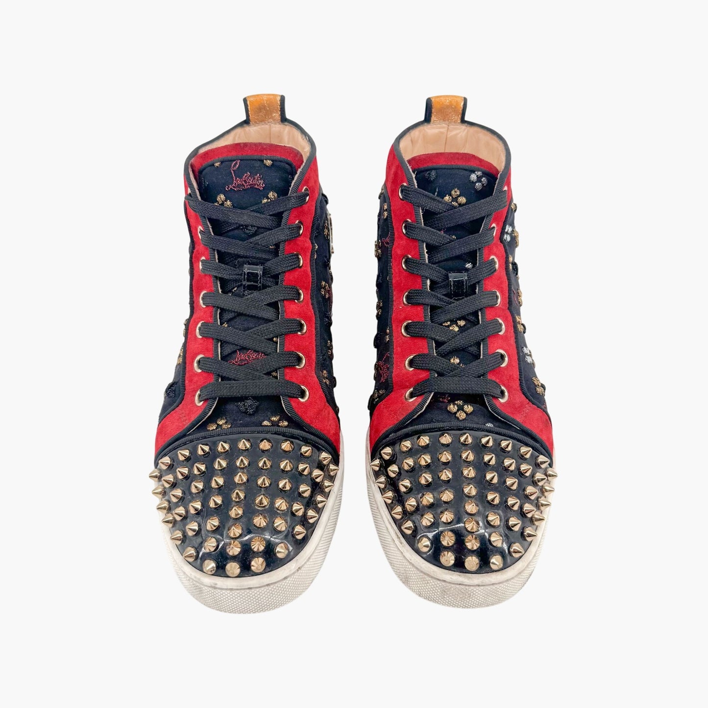 Christian Louboutin Lou Spikes Orlato CL Embroidered High Top Sneakers in Black Size 39