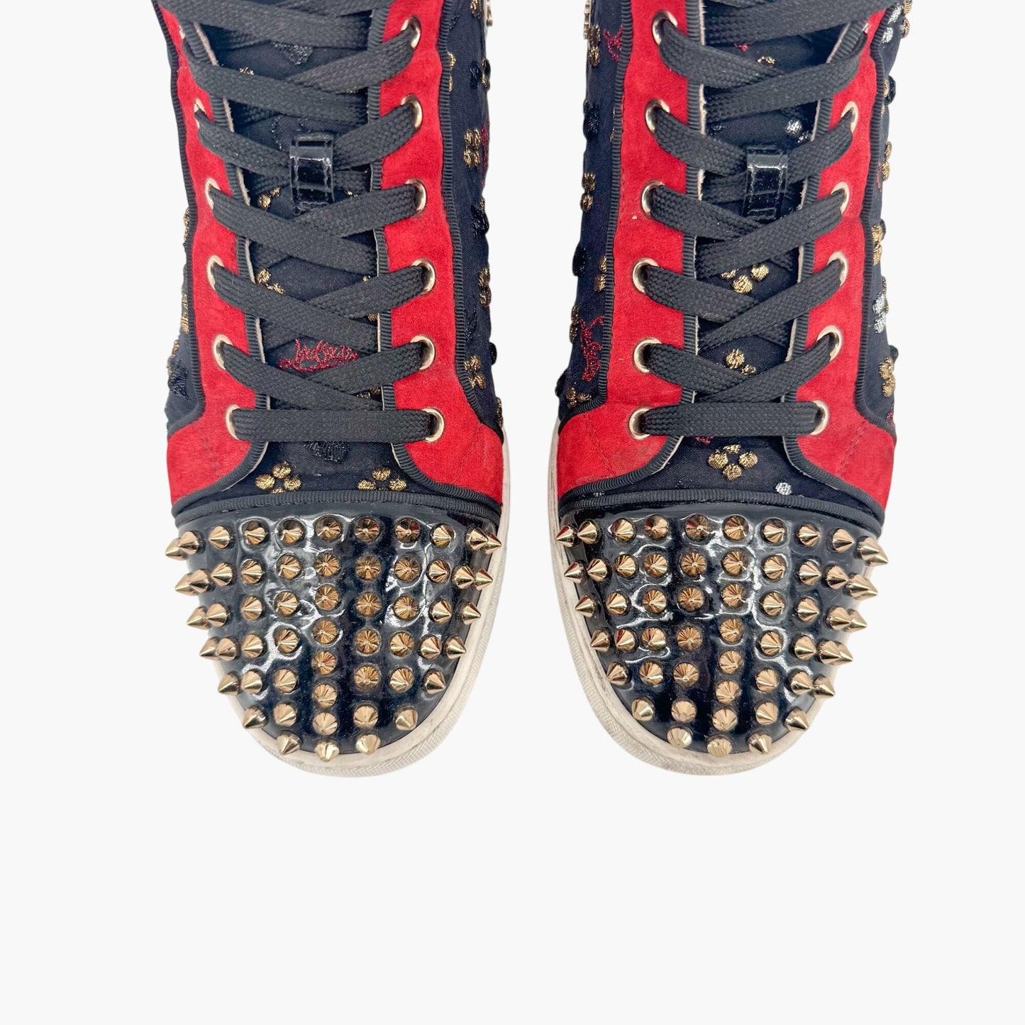 Christian Louboutin Lou Spikes Orlato CL Embroidered High Top Sneakers in Black Size 39