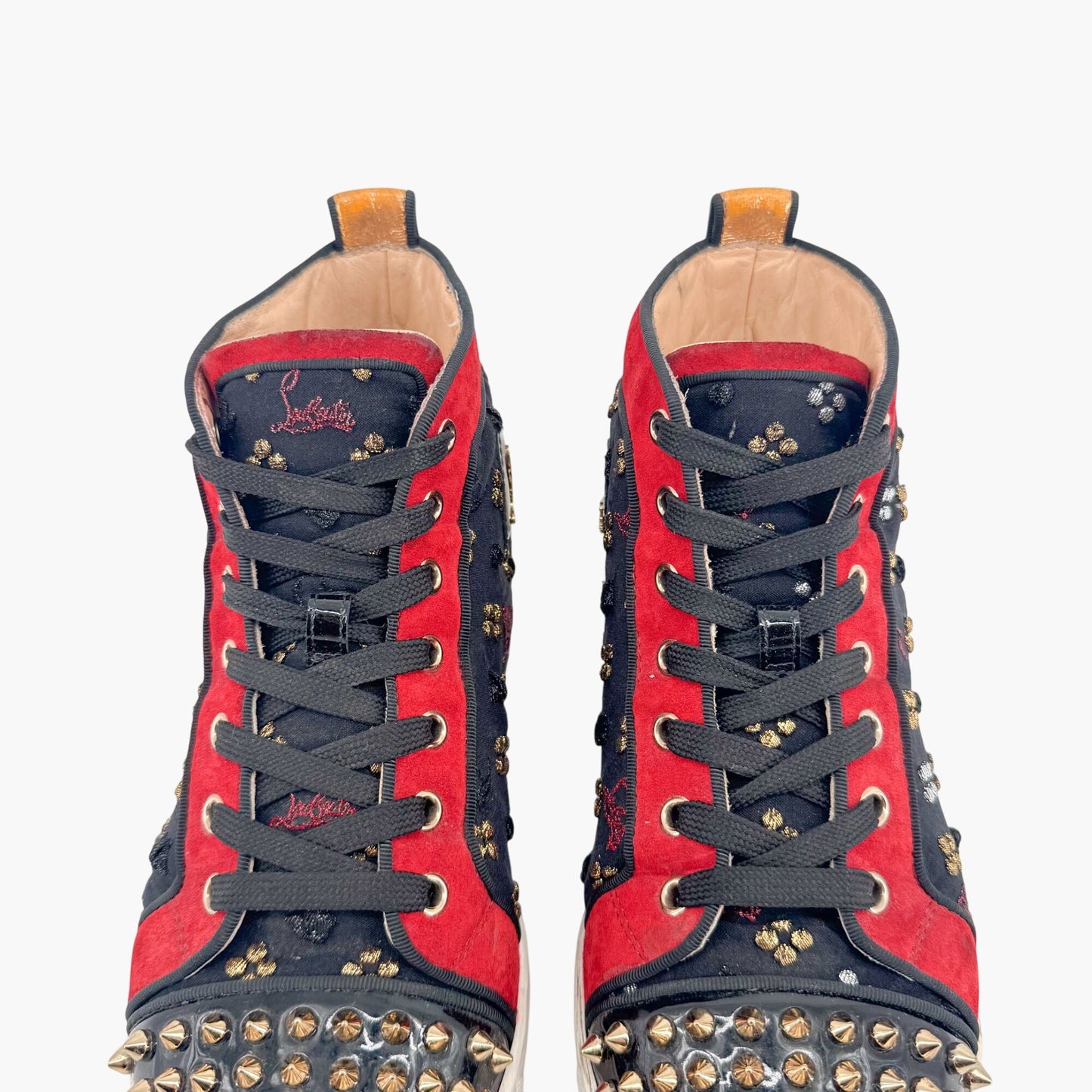 Christian Louboutin Lou Spikes Orlato CL Embroidered High Top Sneakers in Black Size 39