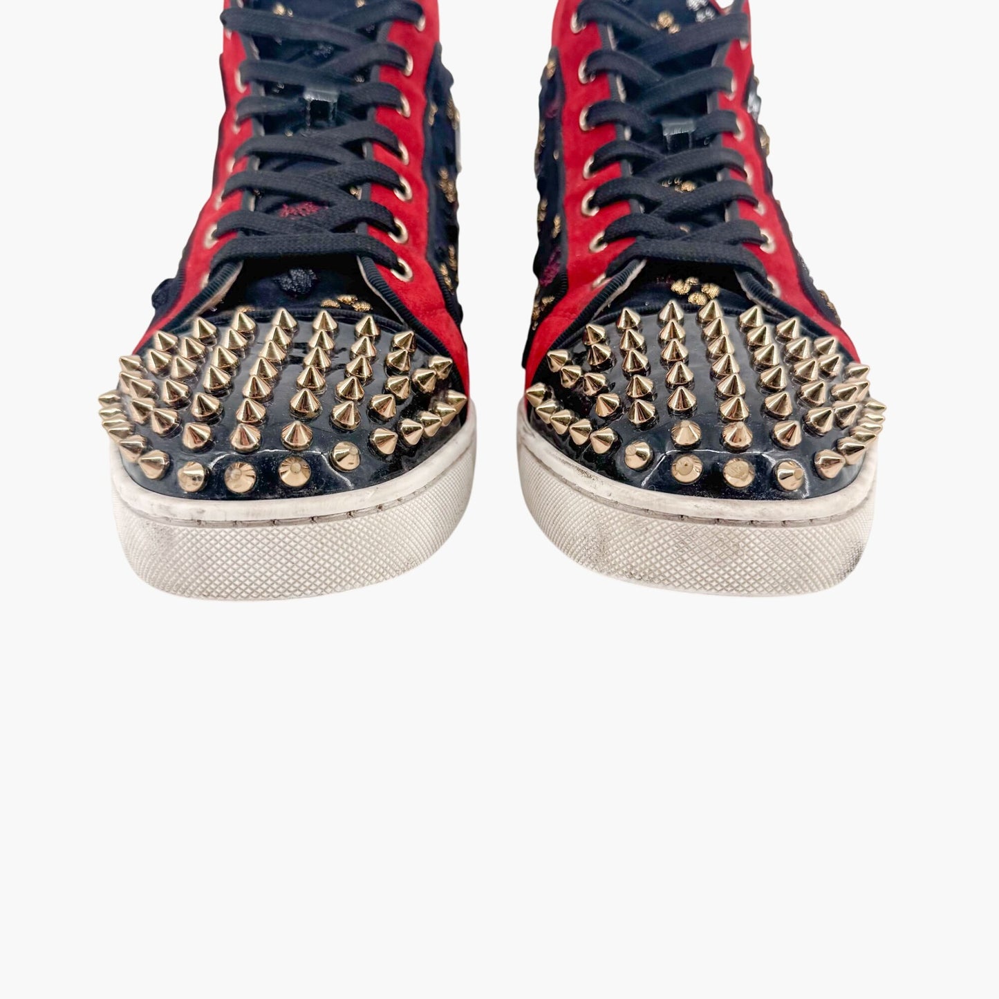 Christian Louboutin Lou Spikes Orlato CL Embroidered High Top Sneakers in Black Size 39