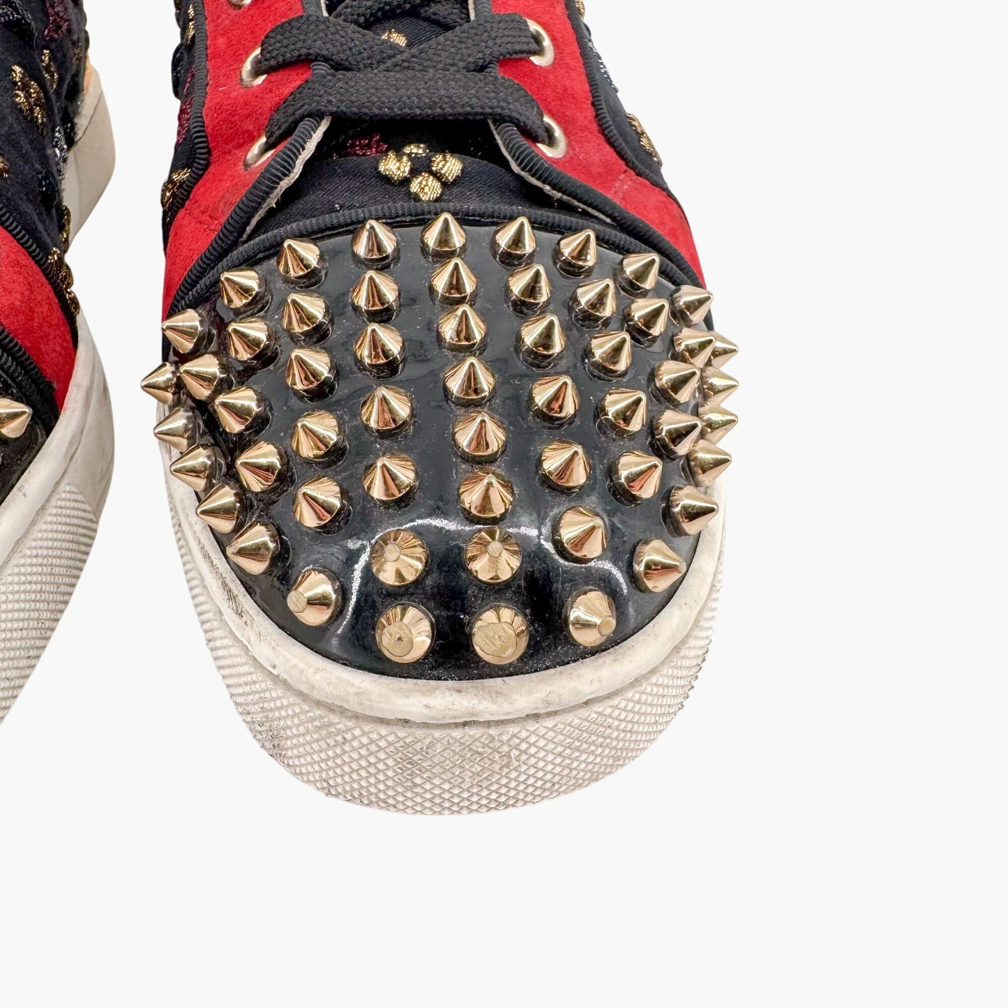Christian Louboutin Lou Spikes Orlato CL Embroidered High Top Sneakers in Black Size 39