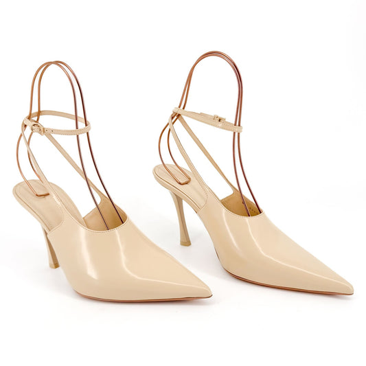 Givenchy Show Slingback Pumps in Beige Leather with Ankle Straps – Size 38
