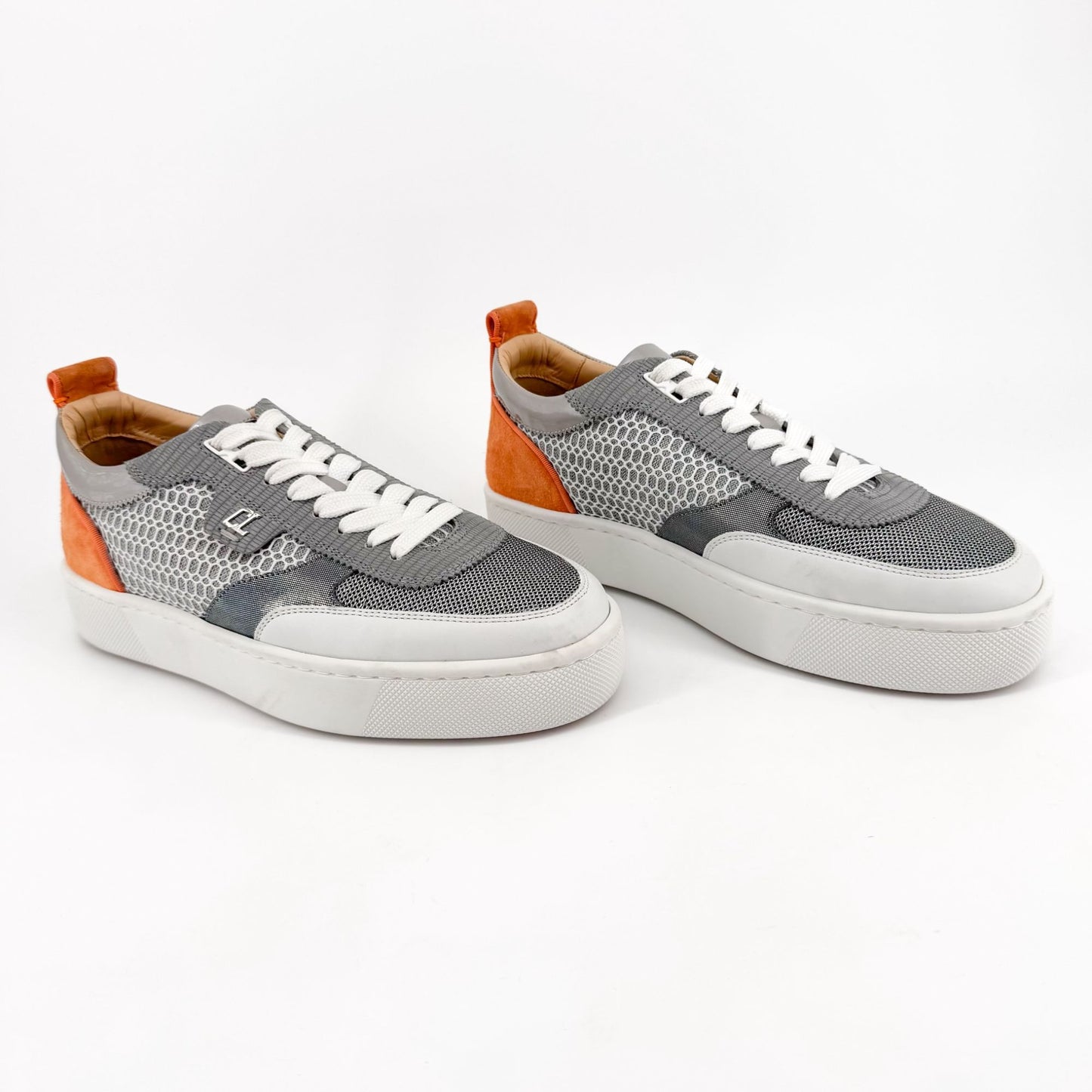 Christian Louboutin Happyrui Low Top Platform Sneakers in Metallic Silver/Grey Size 40