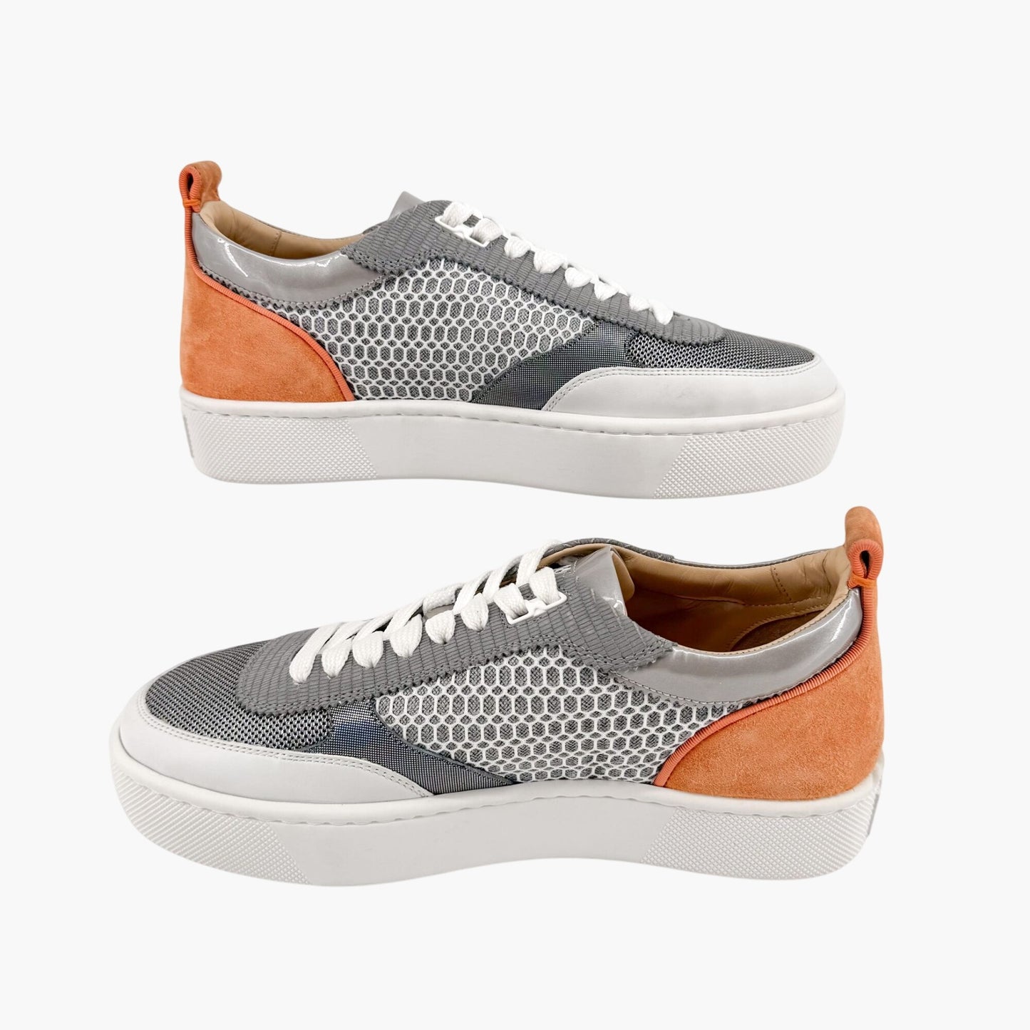 Christian Louboutin Happyrui Low Top Platform Sneakers in Metallic Silver/Grey Size 40