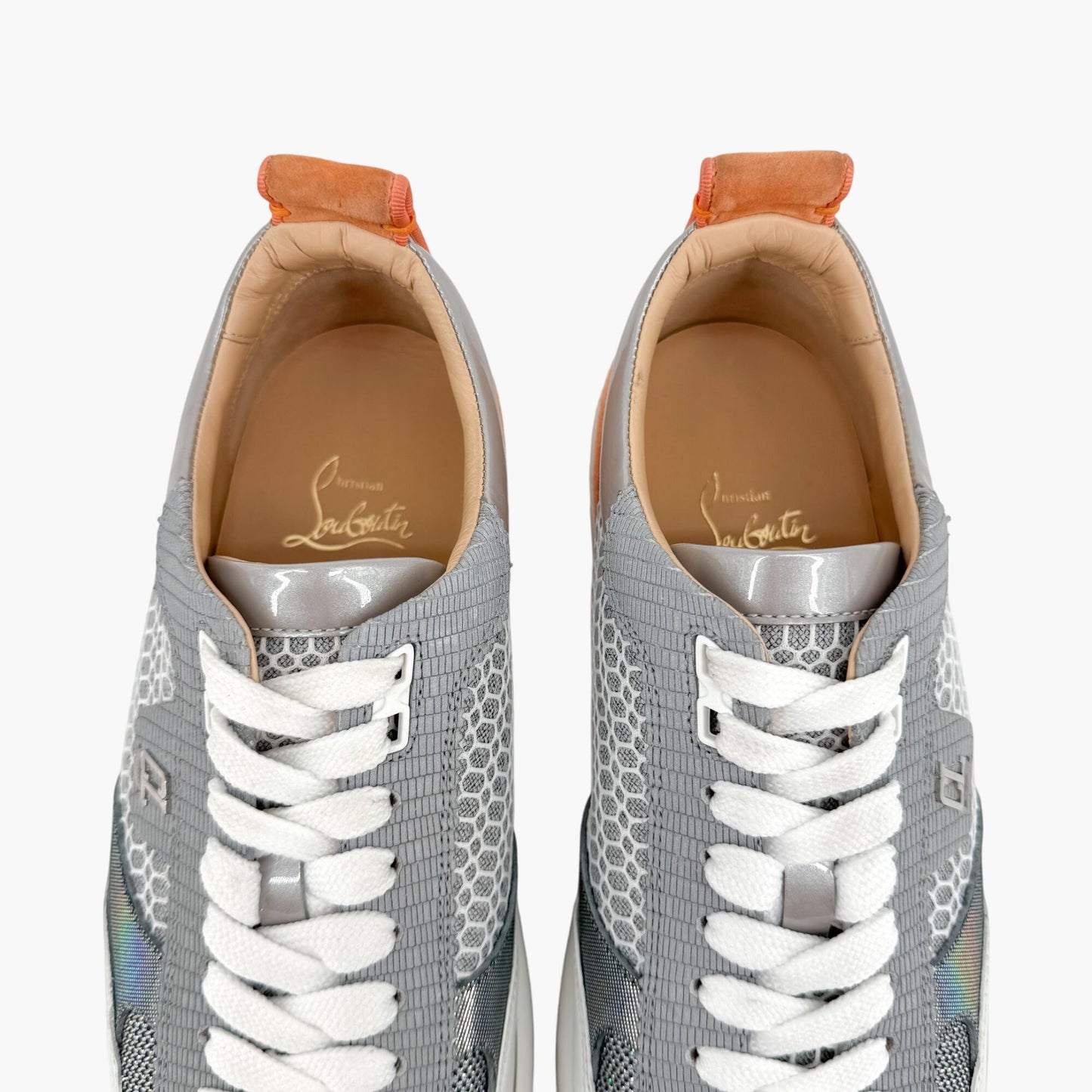 Christian Louboutin Happyrui Low Top Platform Sneakers in Metallic Silver/Grey Size 40