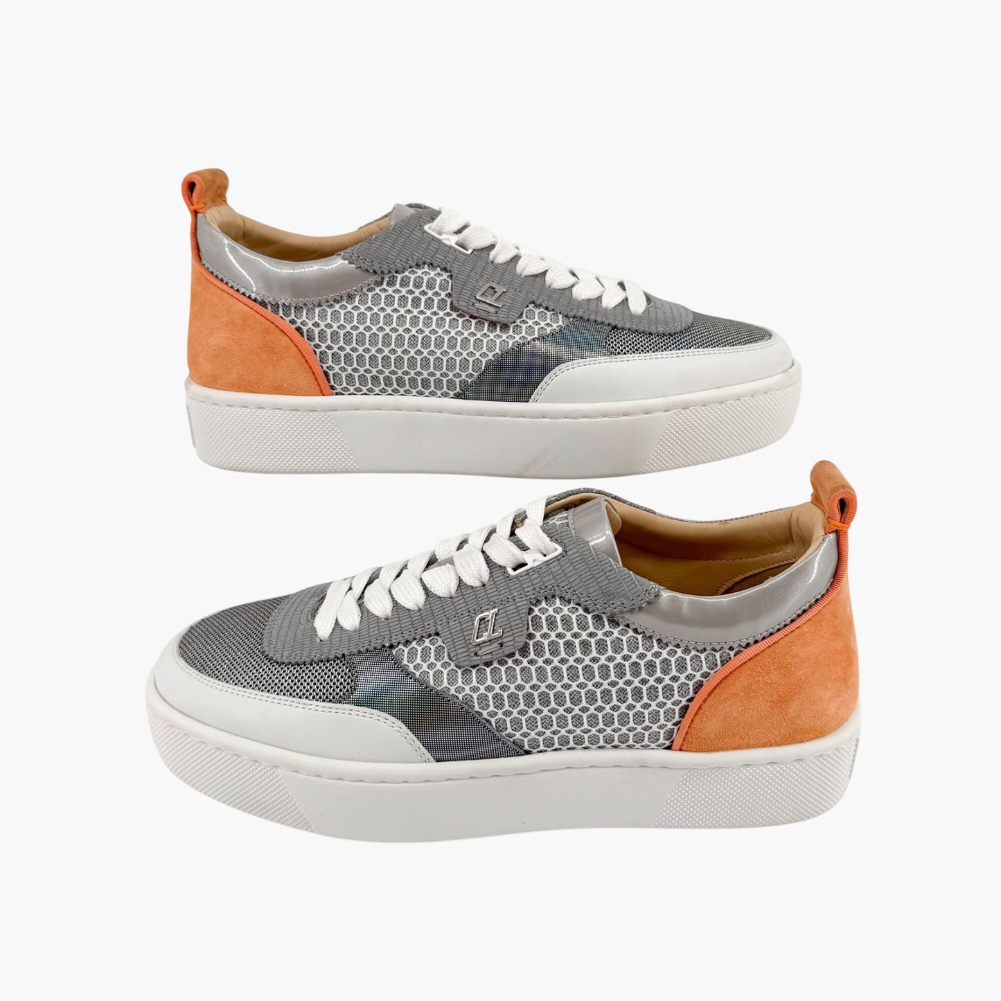 Christian Louboutin Happyrui Low Top Platform Sneakers in Metallic Silver/Grey Size 40