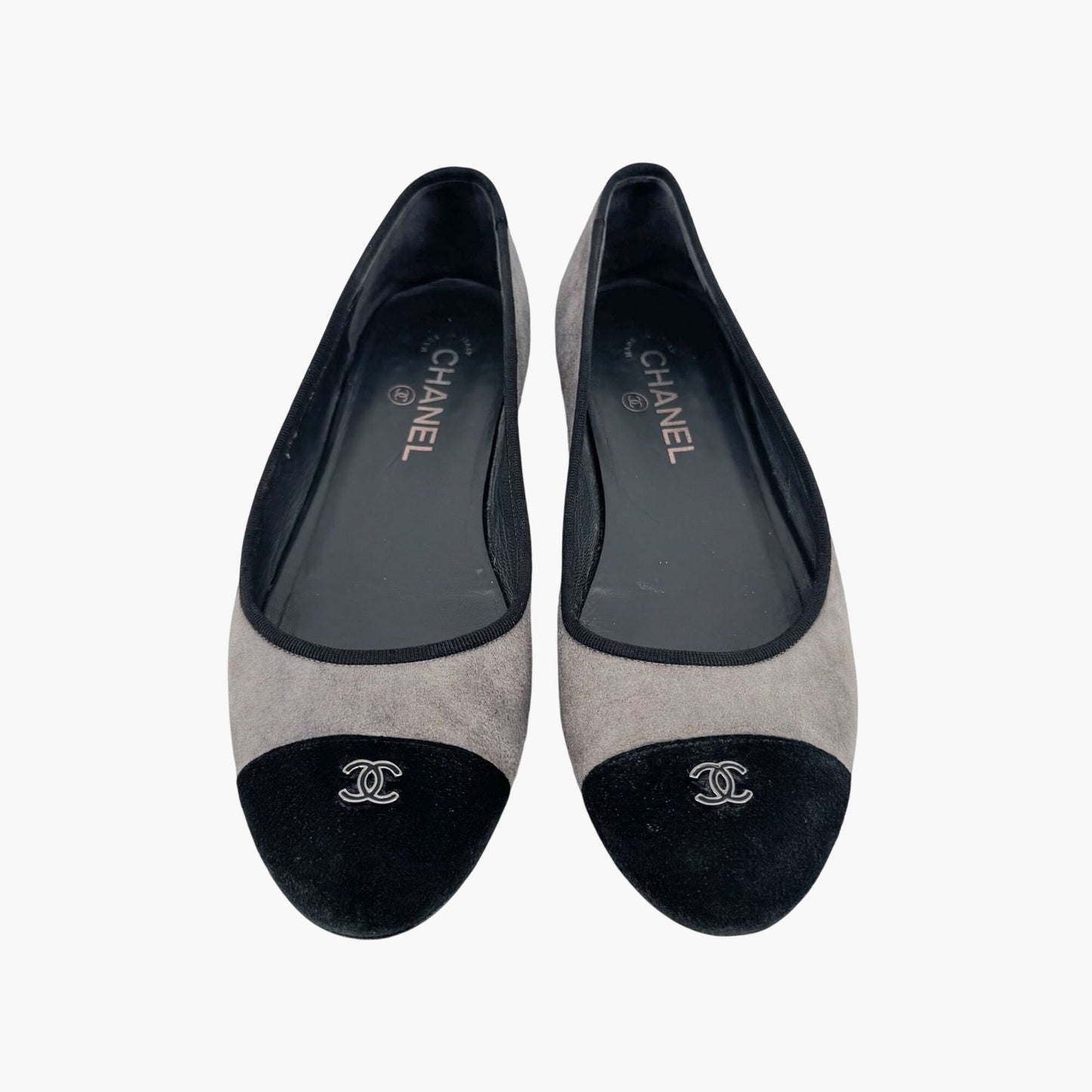 Chanel Gray Suede CC Cap Toe Ballet Flats – Size 39