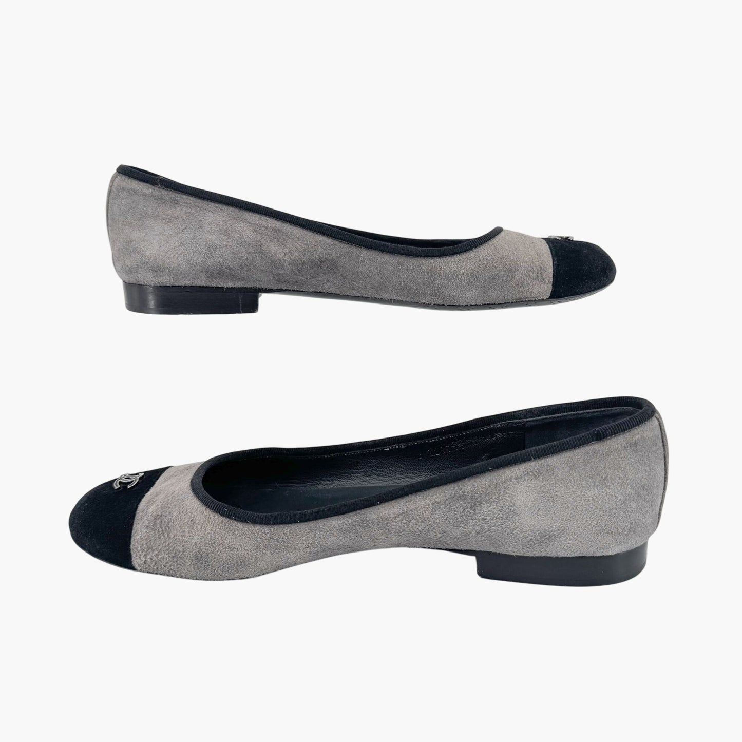 Chanel Gray Suede CC Cap Toe Ballet Flats – Size 39
