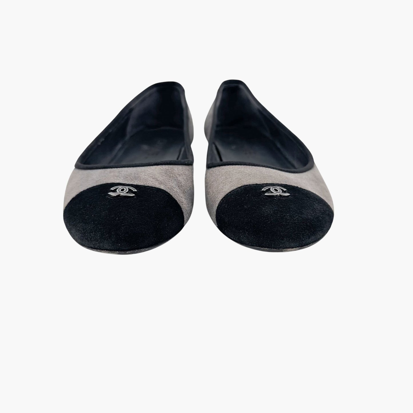 Chanel Gray Suede CC Cap Toe Ballet Flats – Size 39