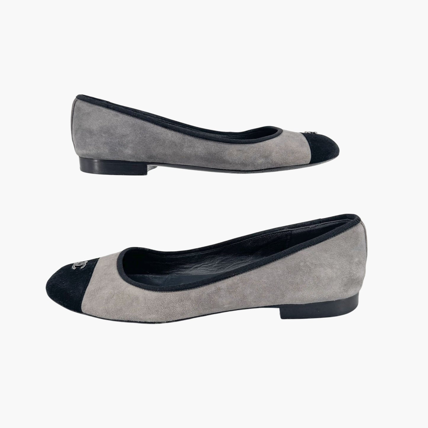 Chanel Gray Suede CC Cap Toe Ballet Flats – Size 39