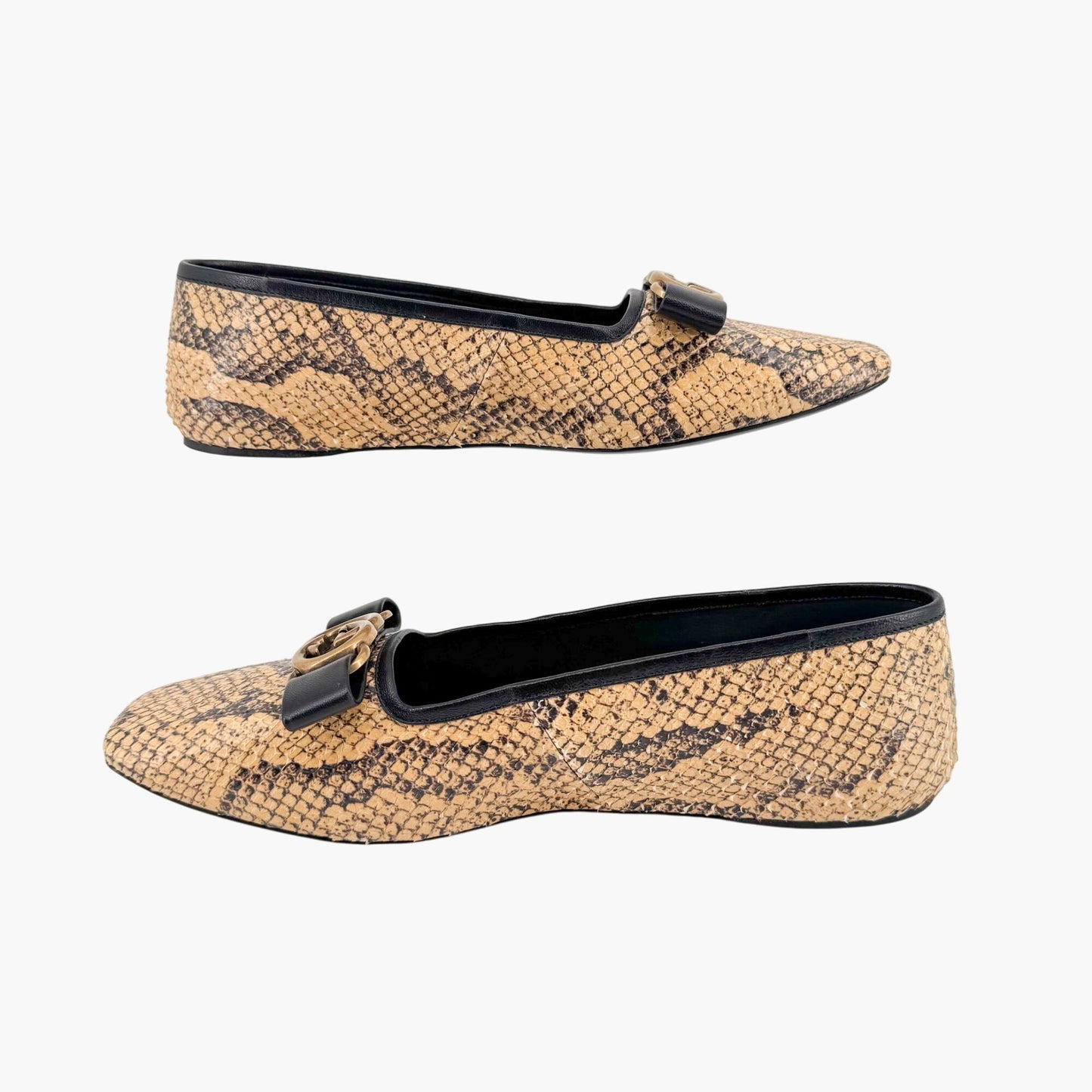 Gucci Evi Interlocking GG Lace Up Ballet Flats in Beige Python Snake Size 37.5
